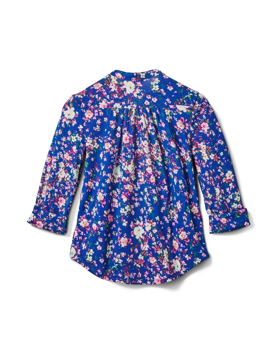 3/4 Purple Floral Pintuck Knit Popover-Petite