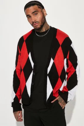 All Over Argyle Cardigan - Black/combo