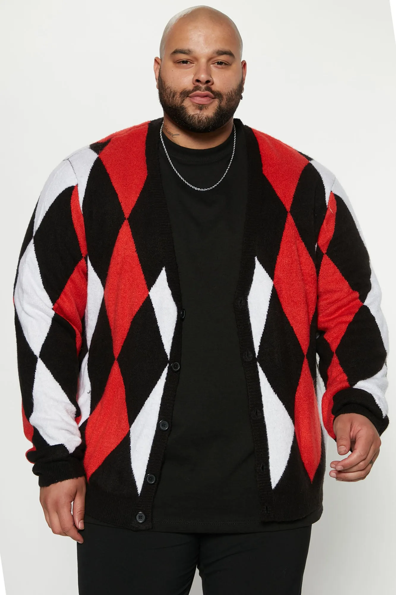 All Over Argyle Cardigan - Black/combo