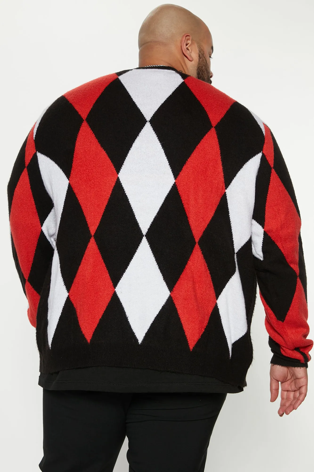 All Over Argyle Cardigan - Black/combo
