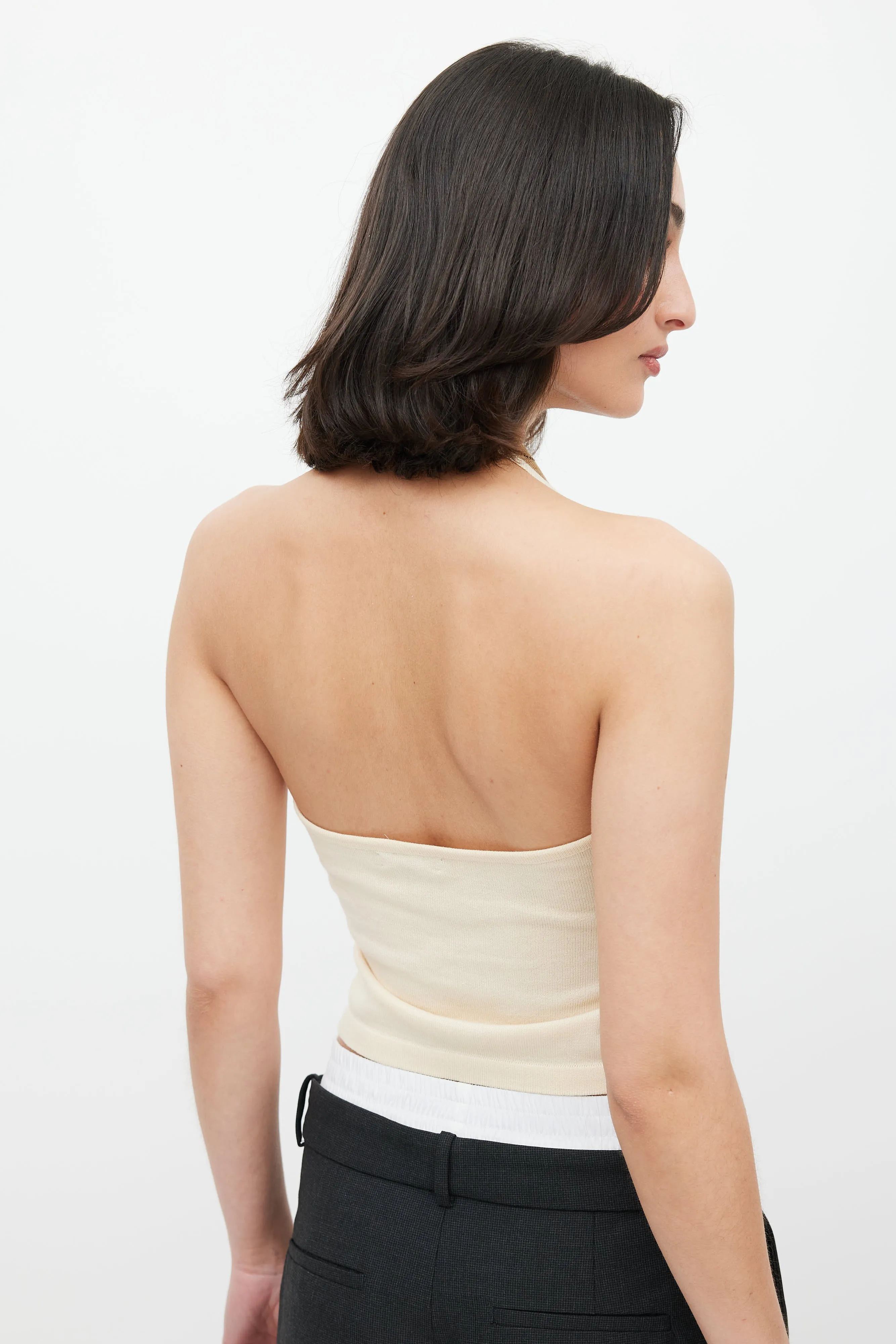 Beige & Multicolour Argyle Halter Top