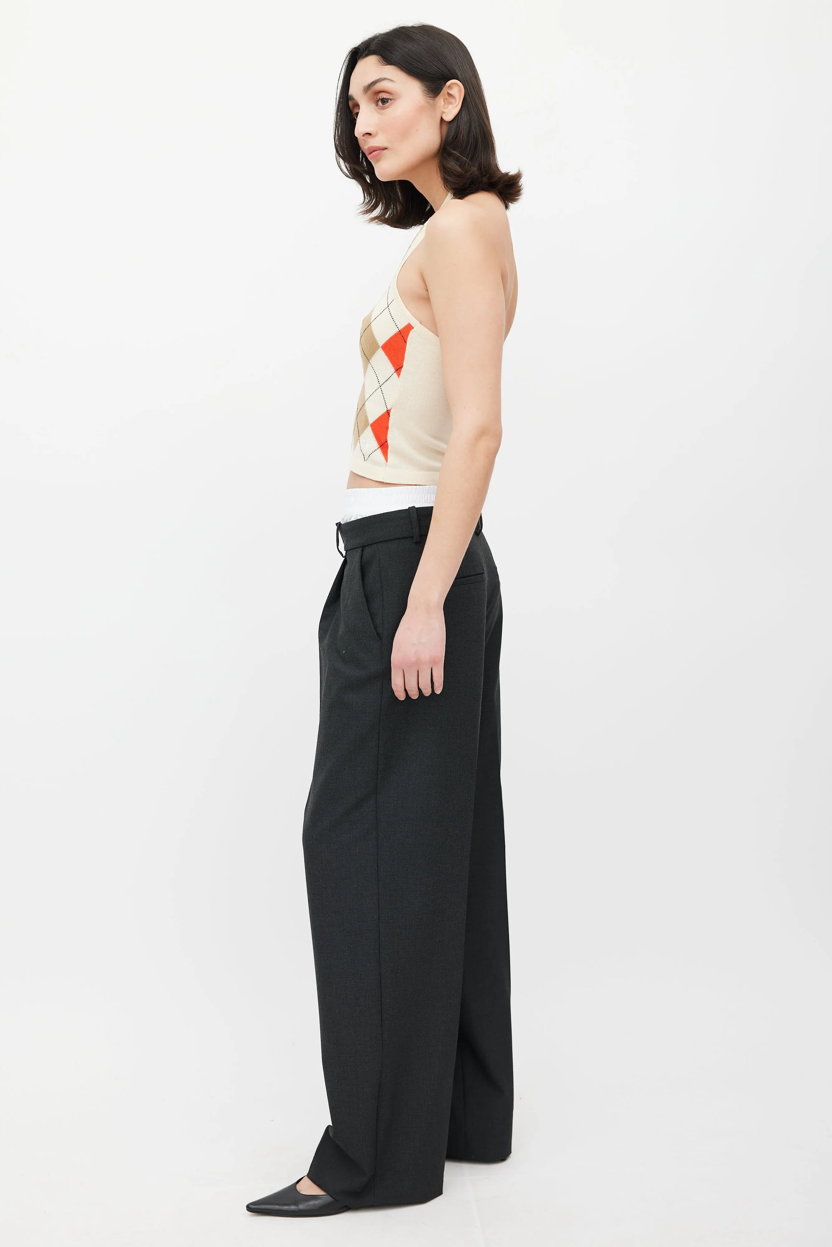 Beige & Multicolour Argyle Halter Top
