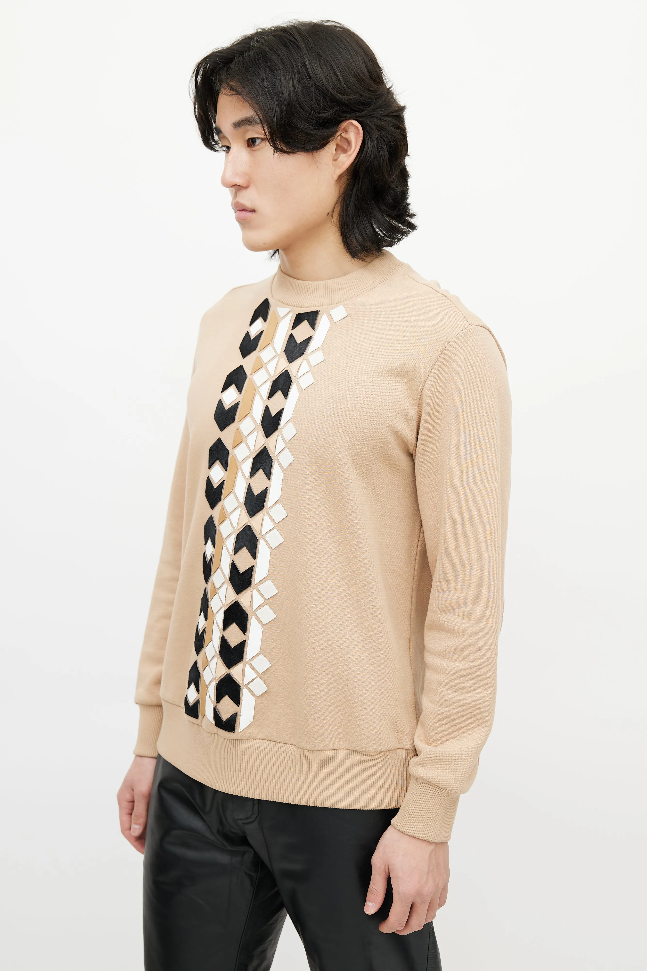 Beige & Multicolour Argyle Patch Sweatshirt