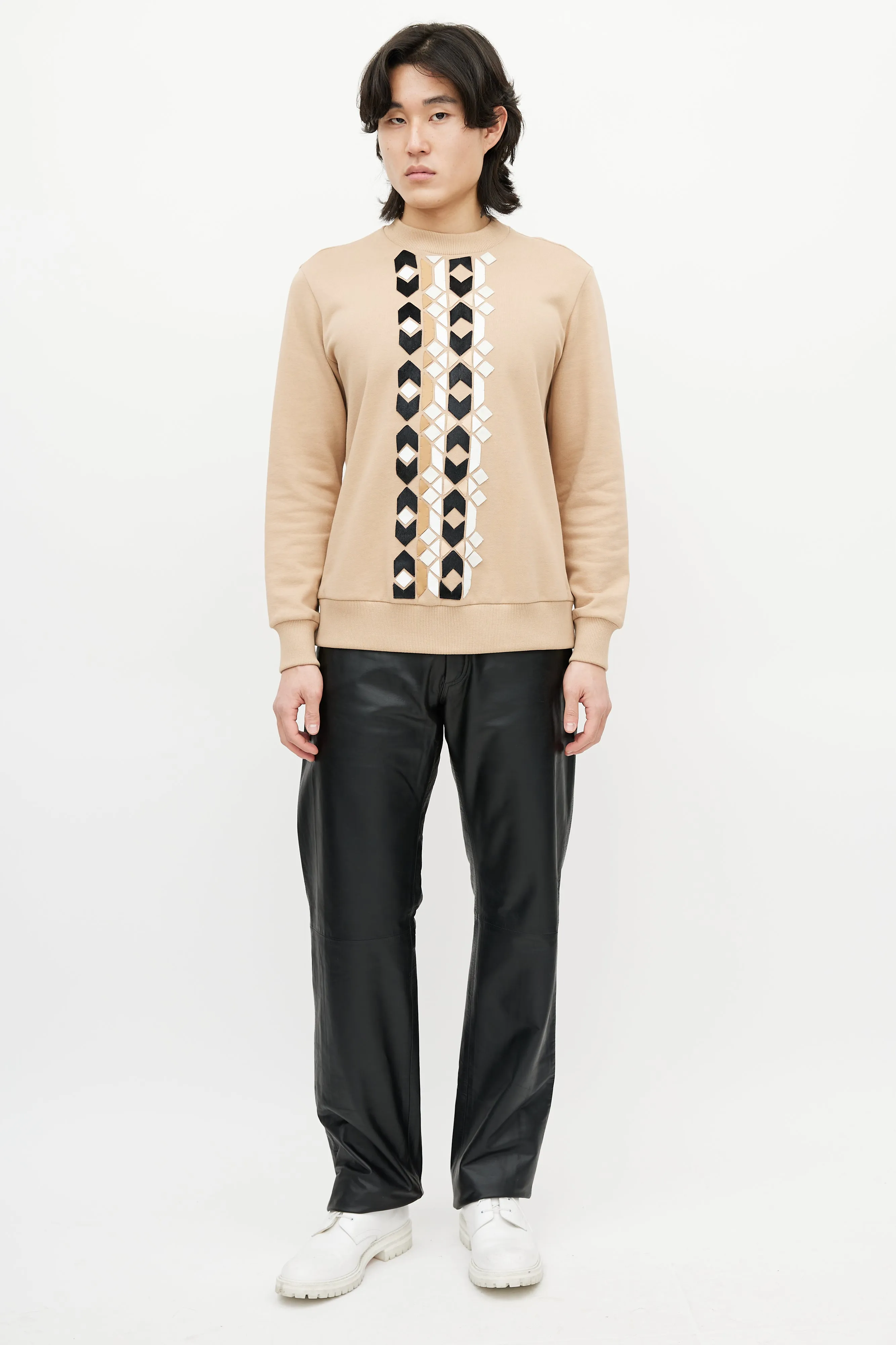 Beige & Multicolour Argyle Patch Sweatshirt