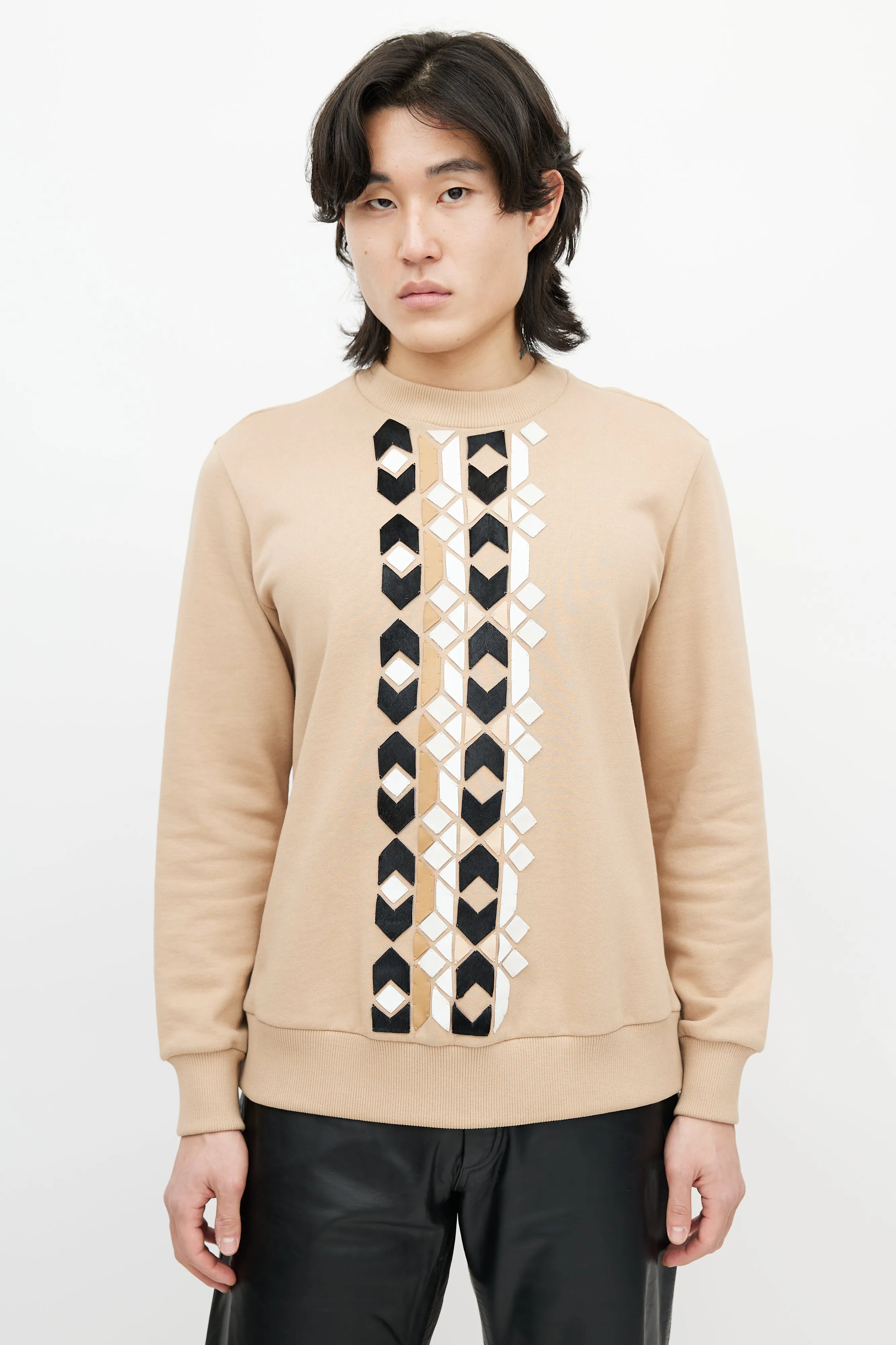 Beige & Multicolour Argyle Patch Sweatshirt