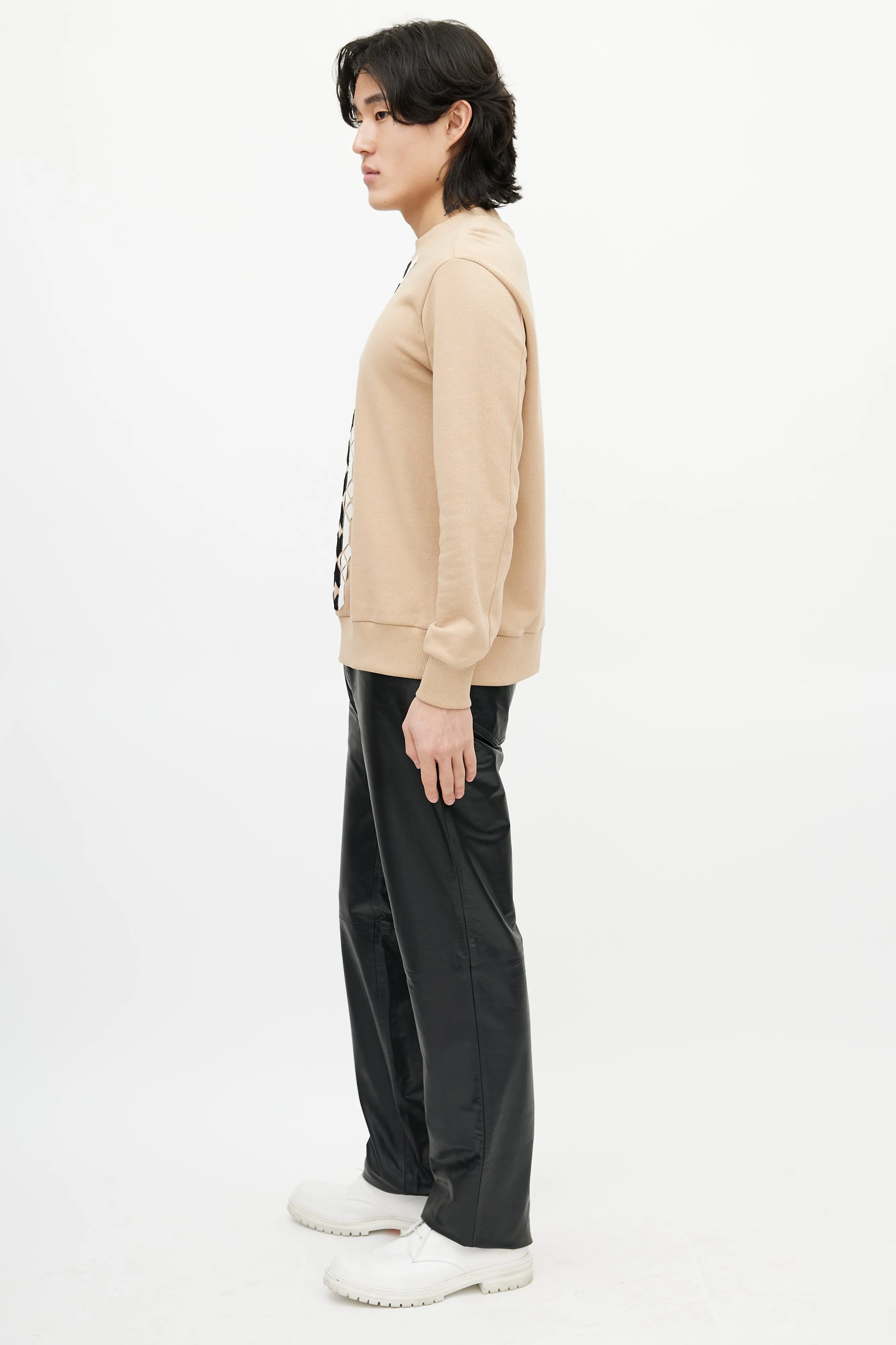 Beige & Multicolour Argyle Patch Sweatshirt