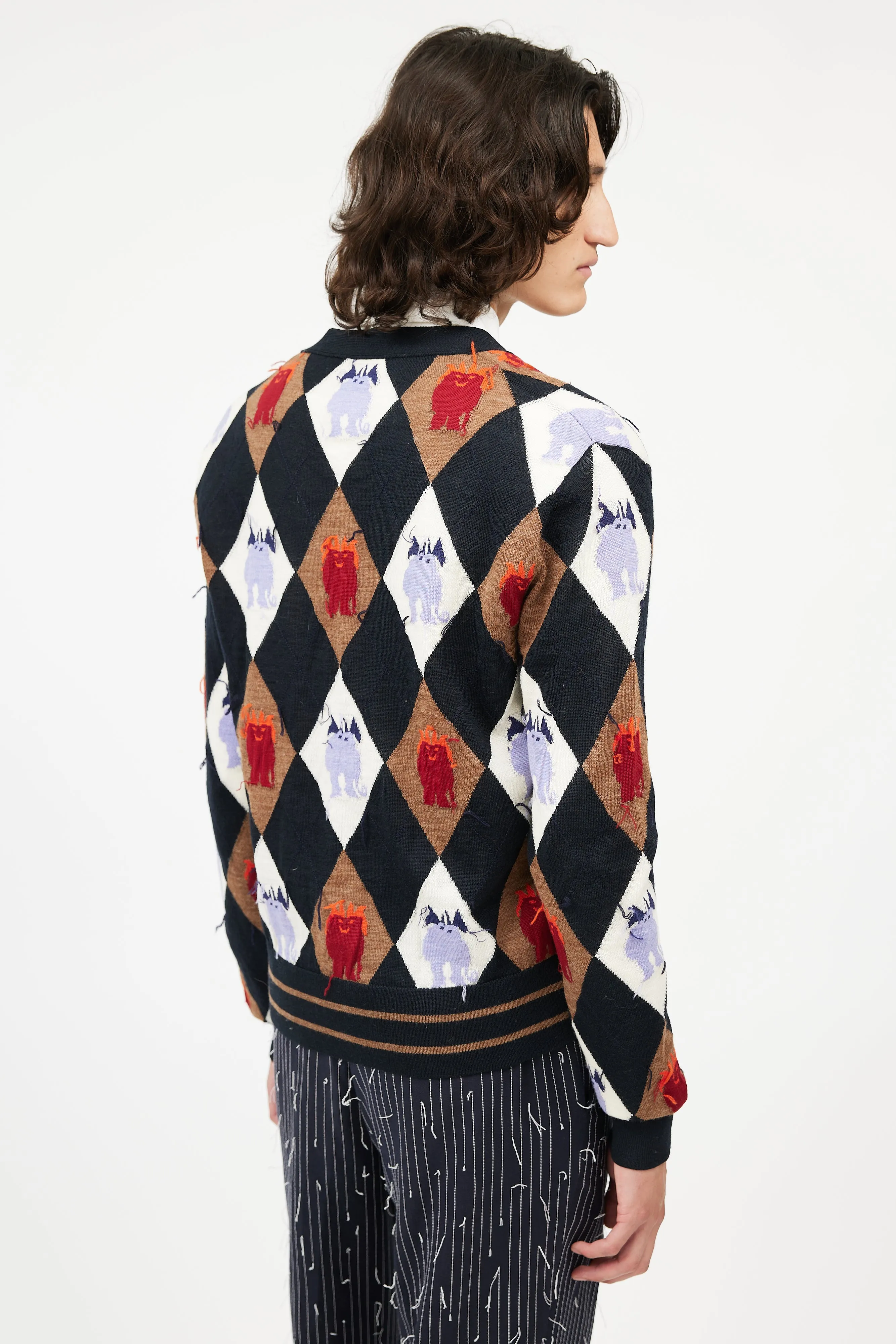 Black & Multi Argyle Intarsia Cardigan