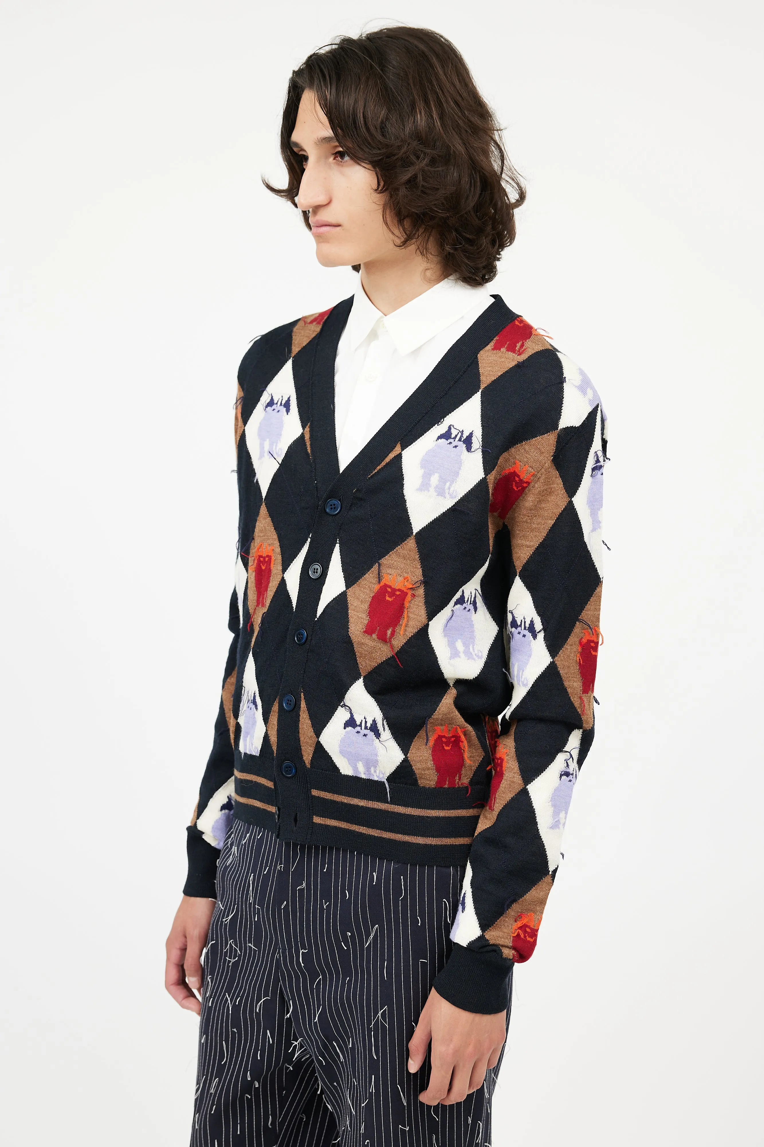 Black & Multi Argyle Intarsia Cardigan