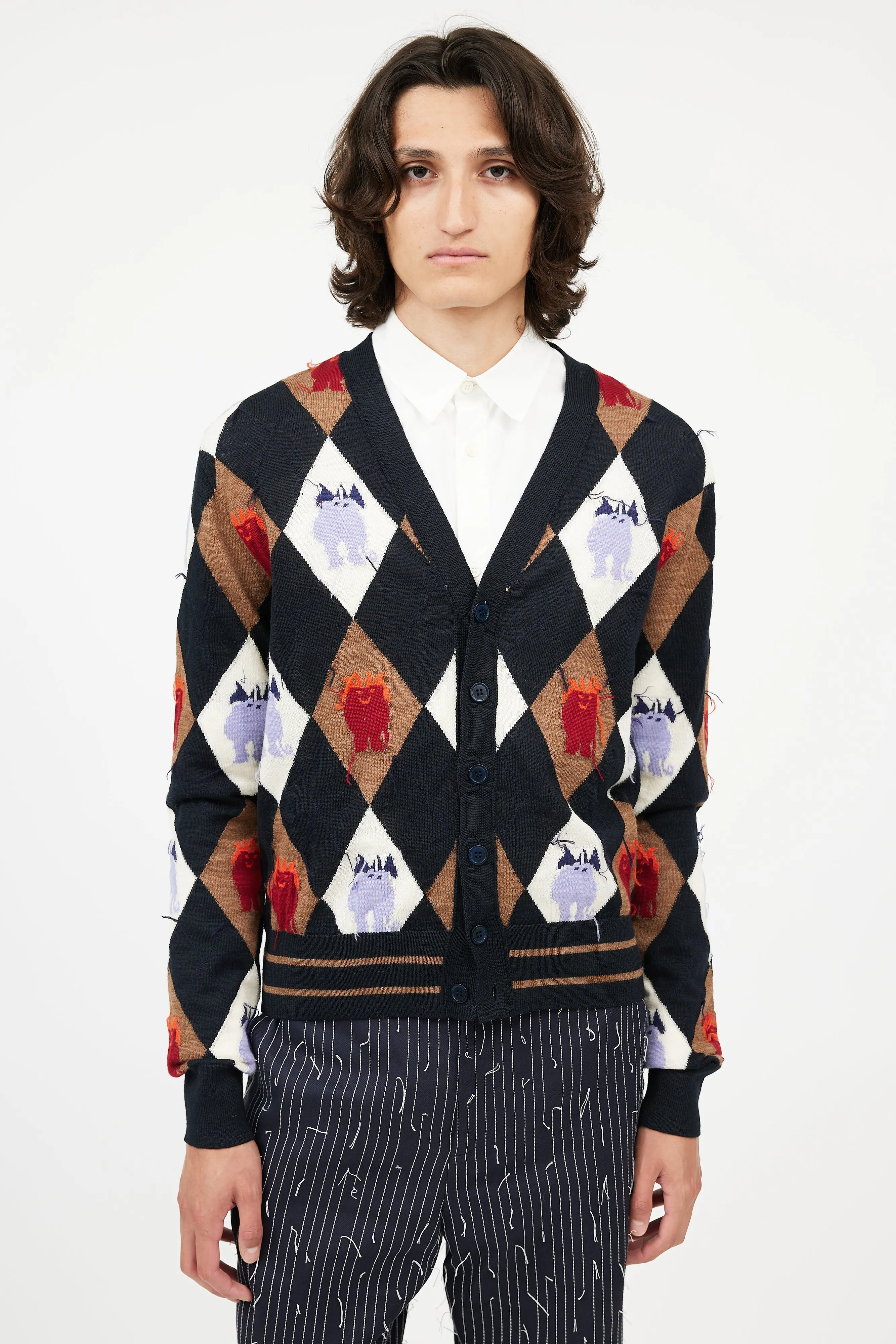 Black & Multi Argyle Intarsia Cardigan