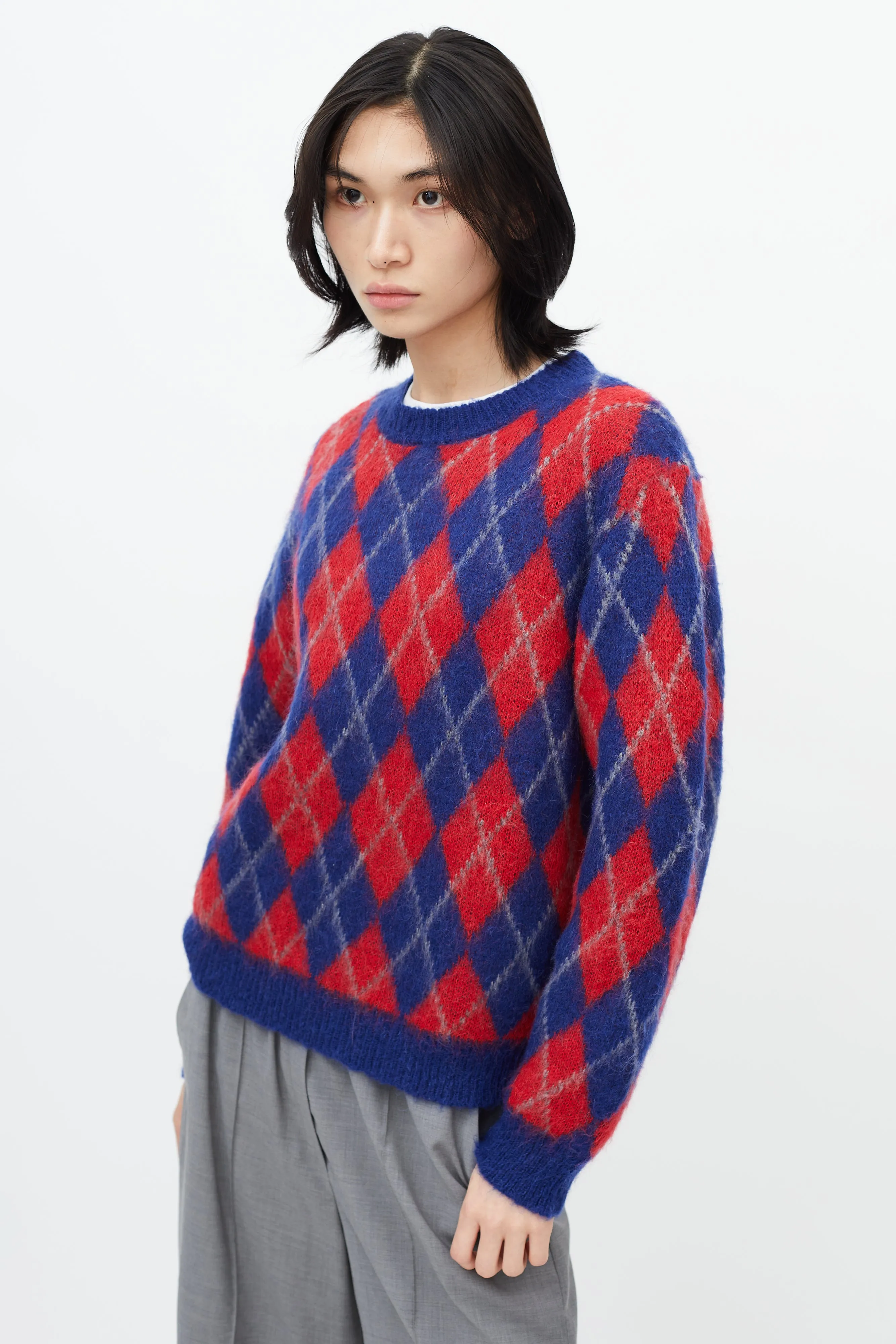 Blue & Red Argyle Knit Sweater