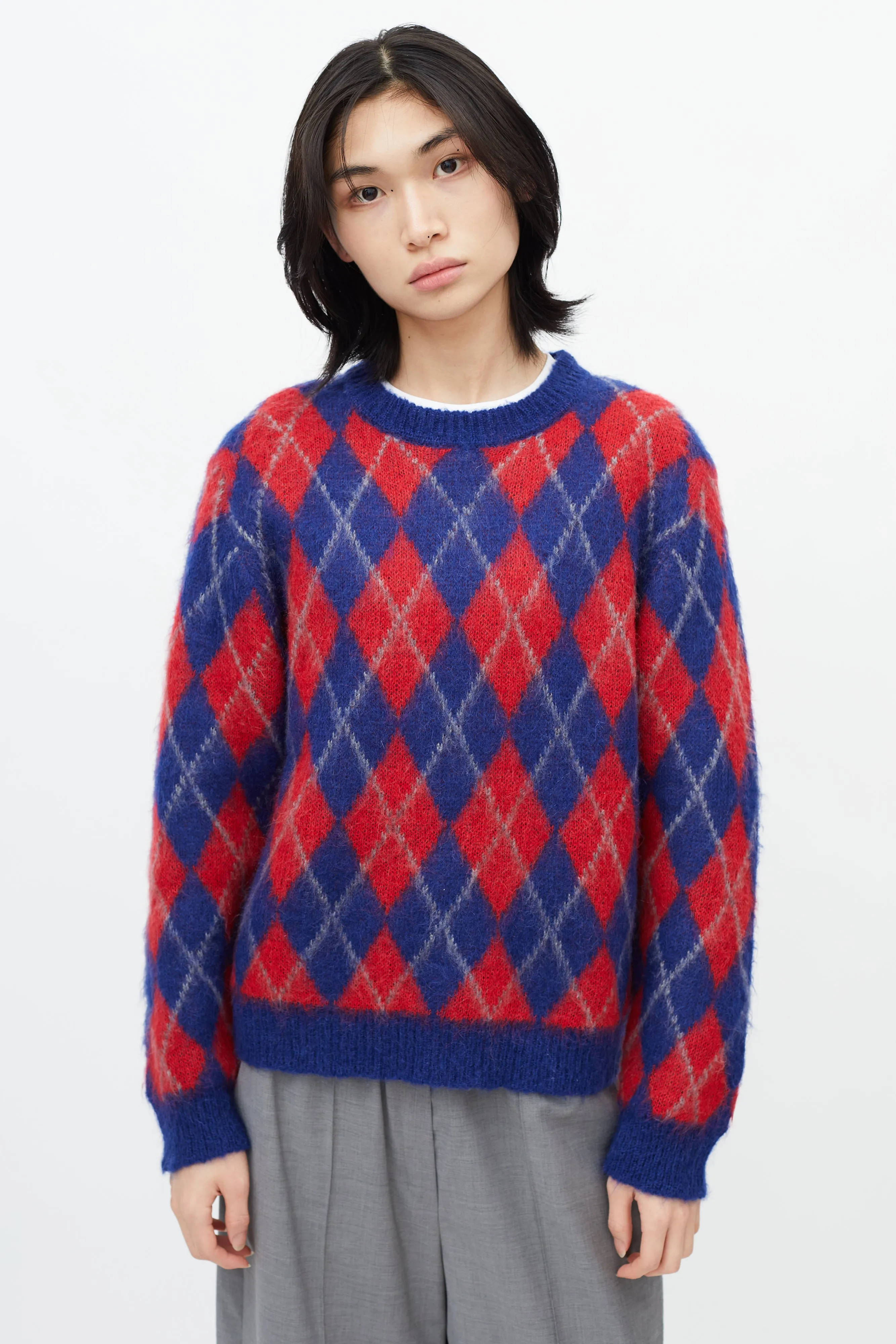 Blue & Red Argyle Knit Sweater