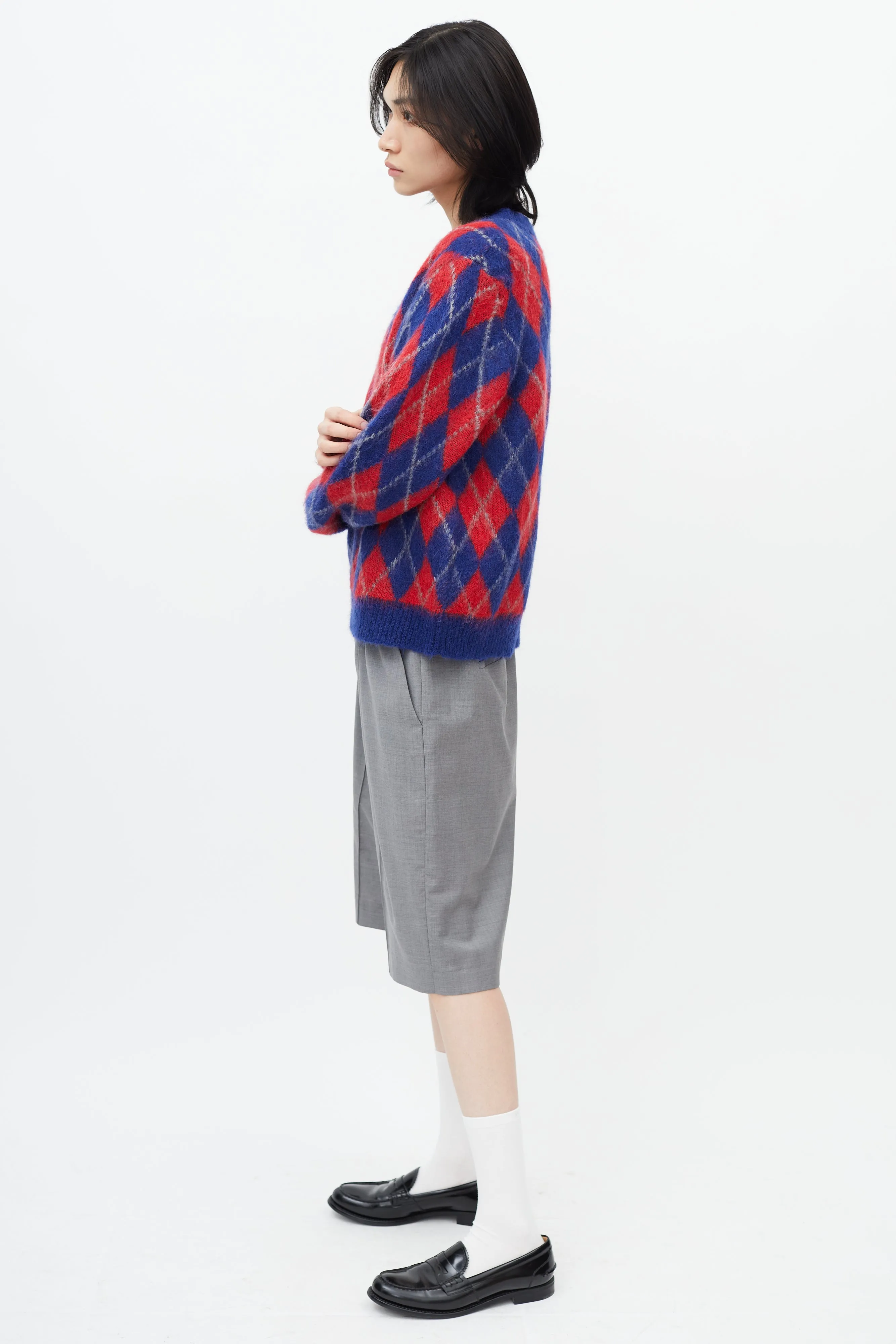 Blue & Red Argyle Knit Sweater