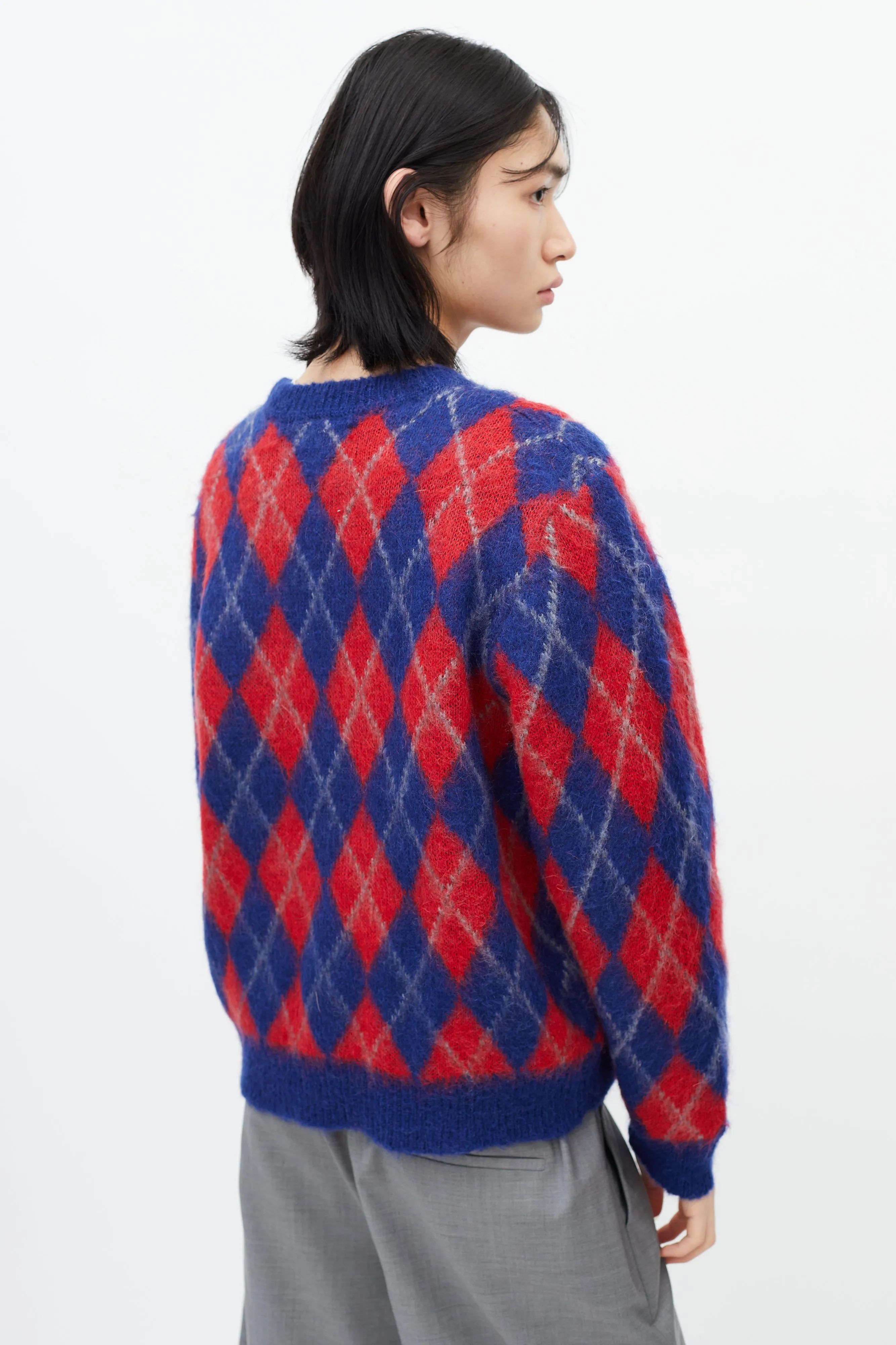 Blue & Red Argyle Knit Sweater