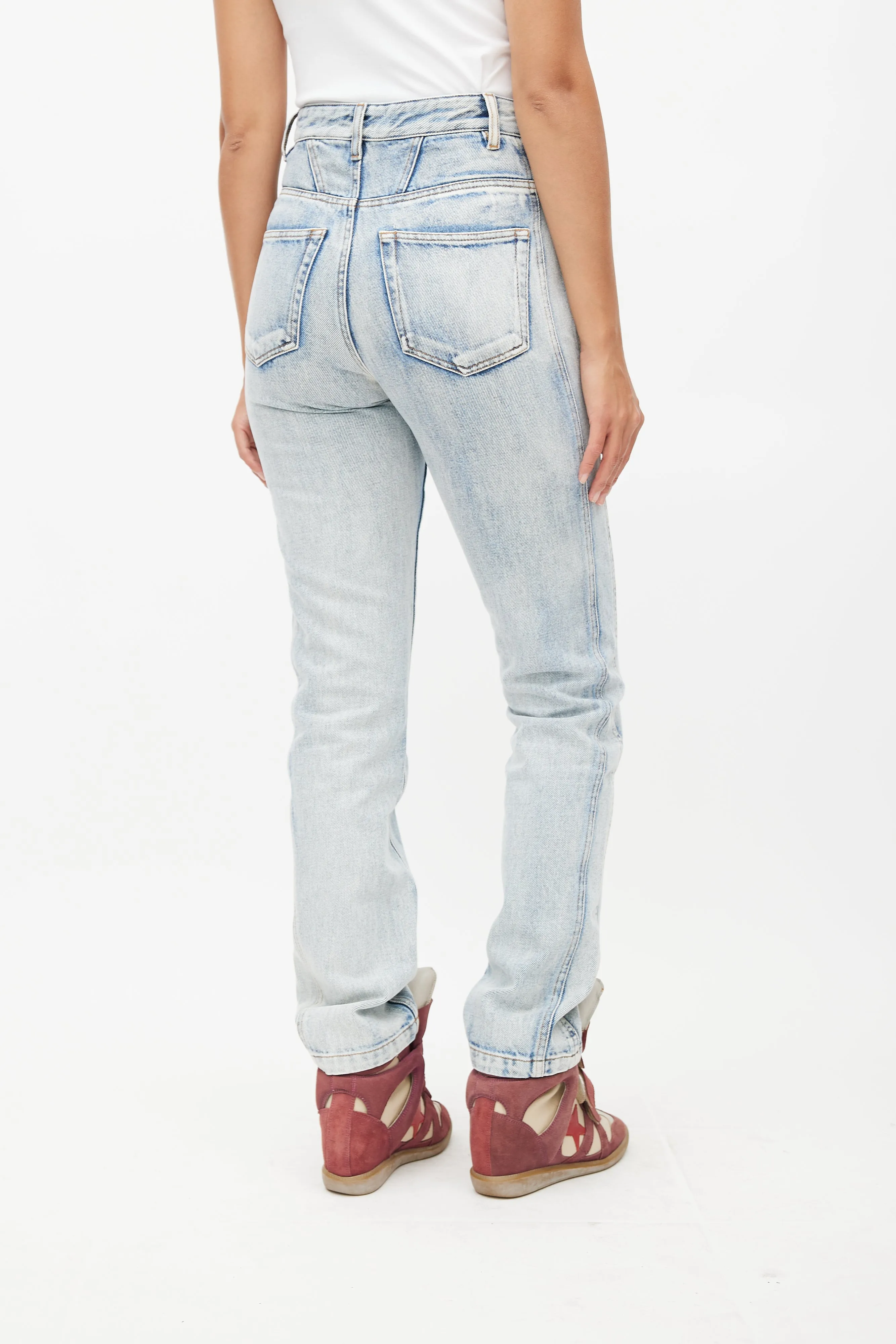 Blue Pleated Slim Denim Jeans