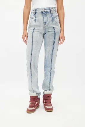 Blue Pleated Slim Denim Jeans