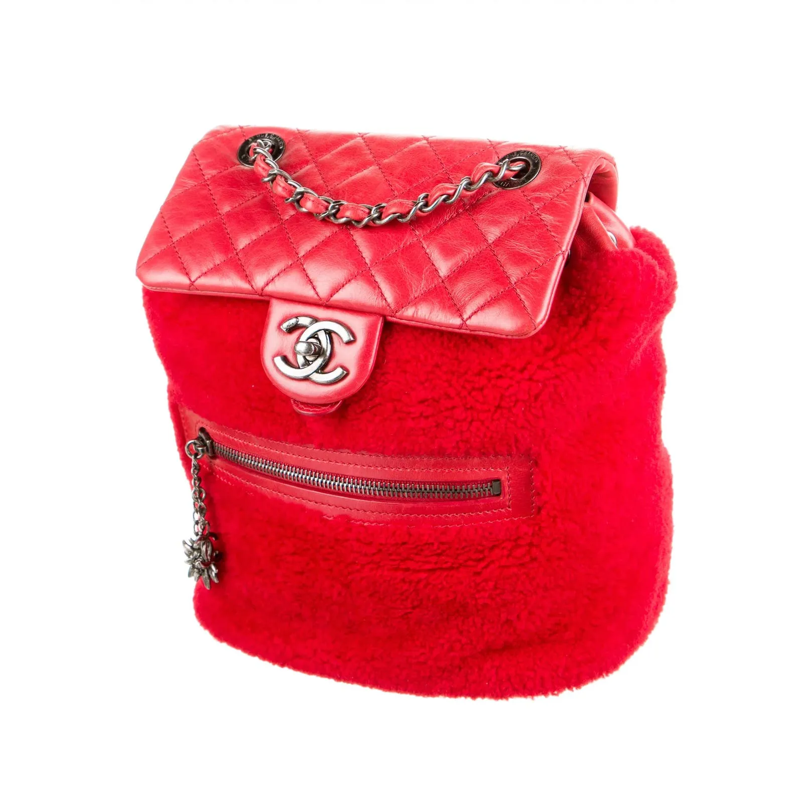 Chanel Paris-Salzburg Mountain Red Shearling Leather Rucksack Backpack