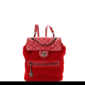 Chanel Paris-Salzburg Mountain Red Shearling Leather Rucksack Backpack
