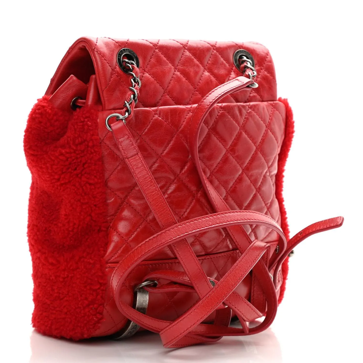 Chanel Paris-Salzburg Mountain Red Shearling Leather Rucksack Backpack