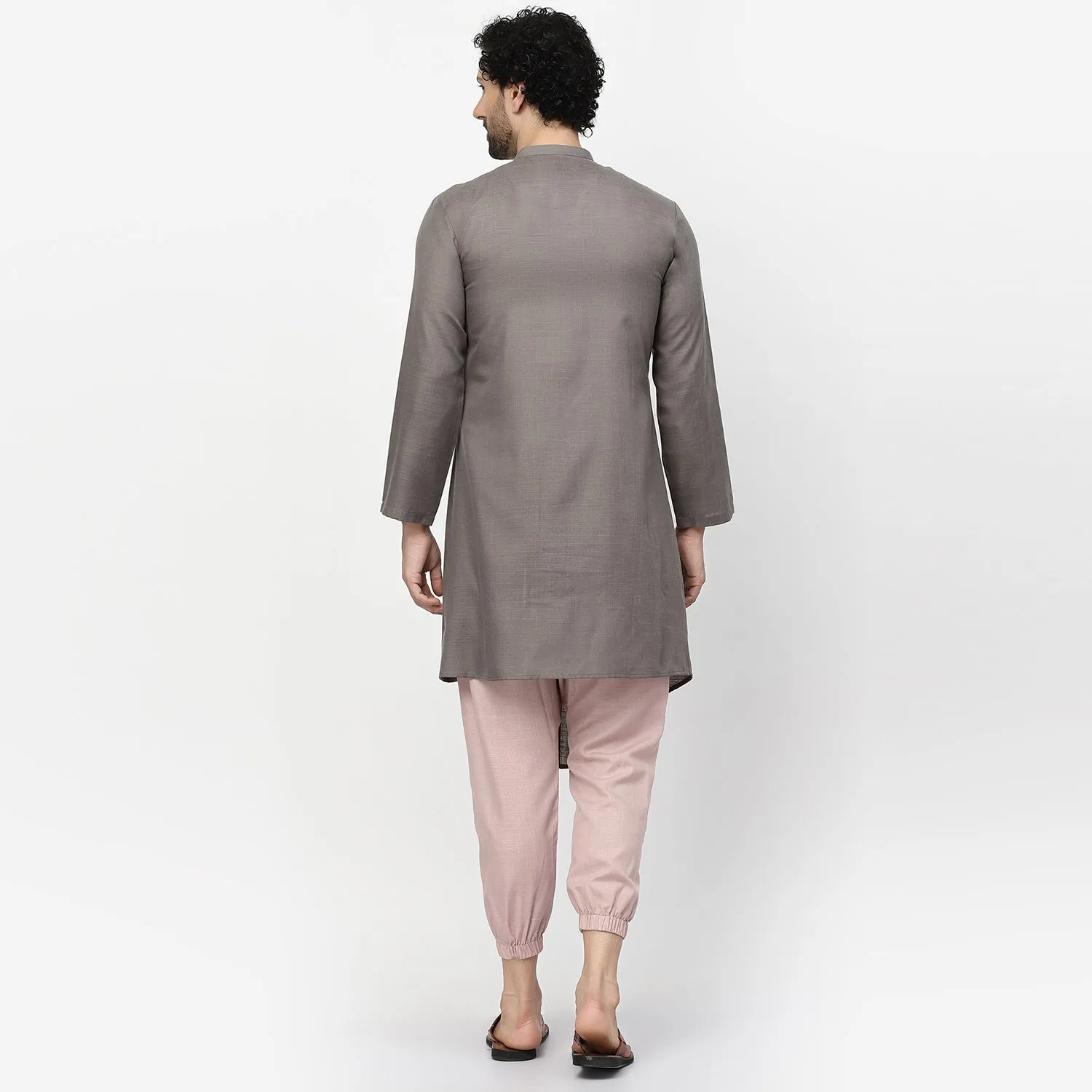 Dark Grey Pleated Long Kurta