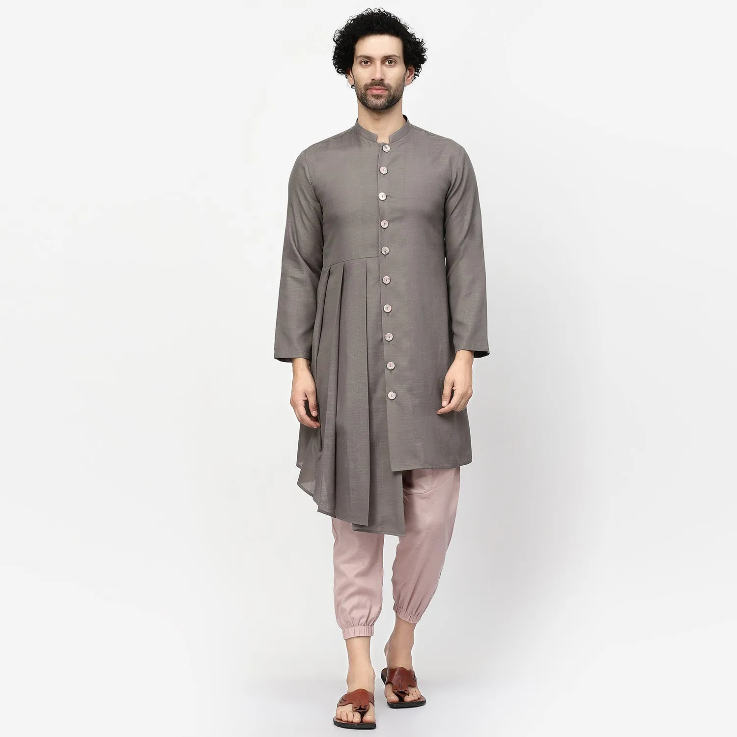 Dark Grey Pleated Long Kurta