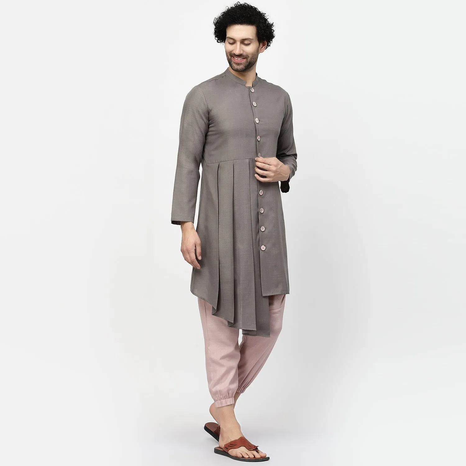 Dark Grey Pleated Long Kurta