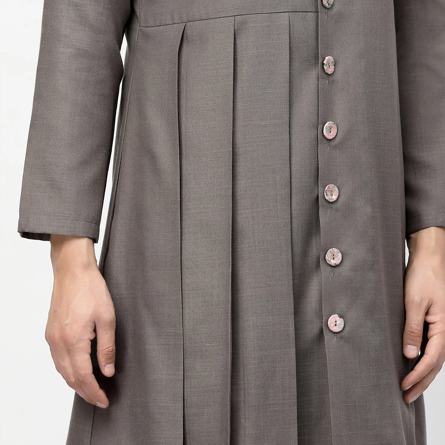 Dark Grey Pleated Long Kurta