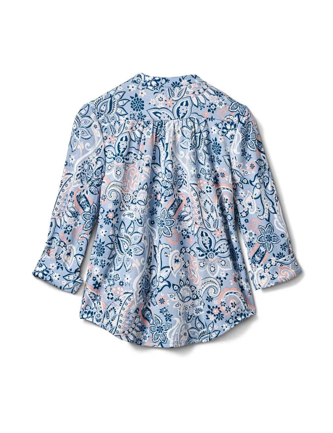 Floral Paisley Pintuck Knit Popover-Petite