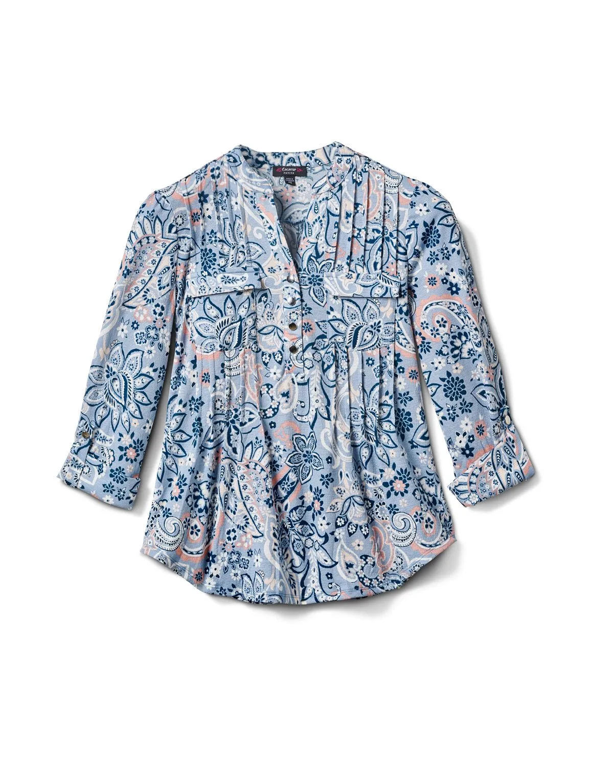 Floral Paisley Pintuck Knit Popover-Petite