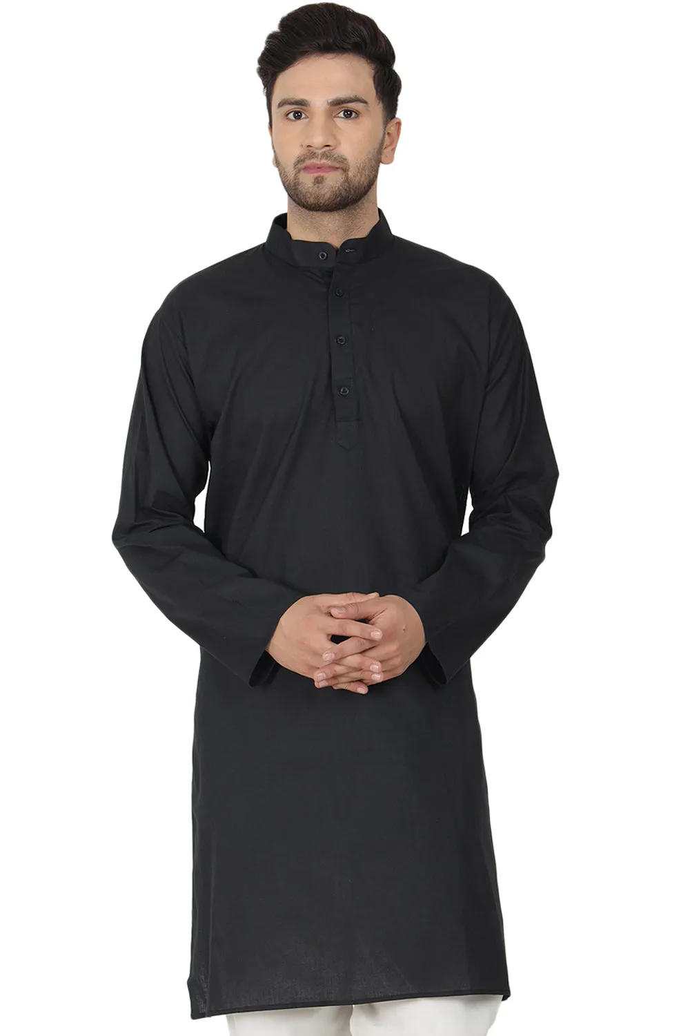 Men's Tunic Cotton Kurta Long Shirt Regular Fit Black