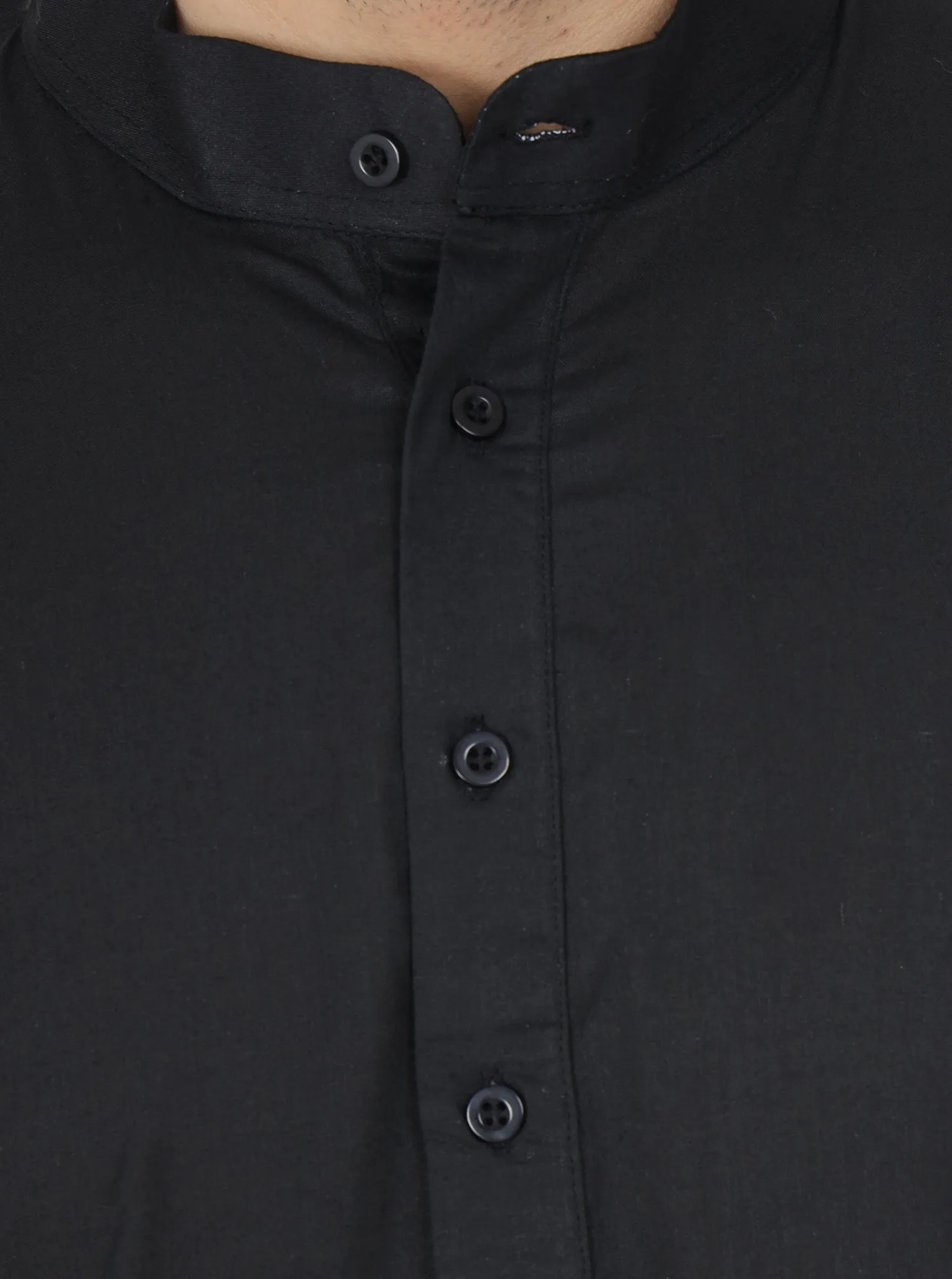 Men's Tunic Cotton Kurta Long Shirt Regular Fit Black