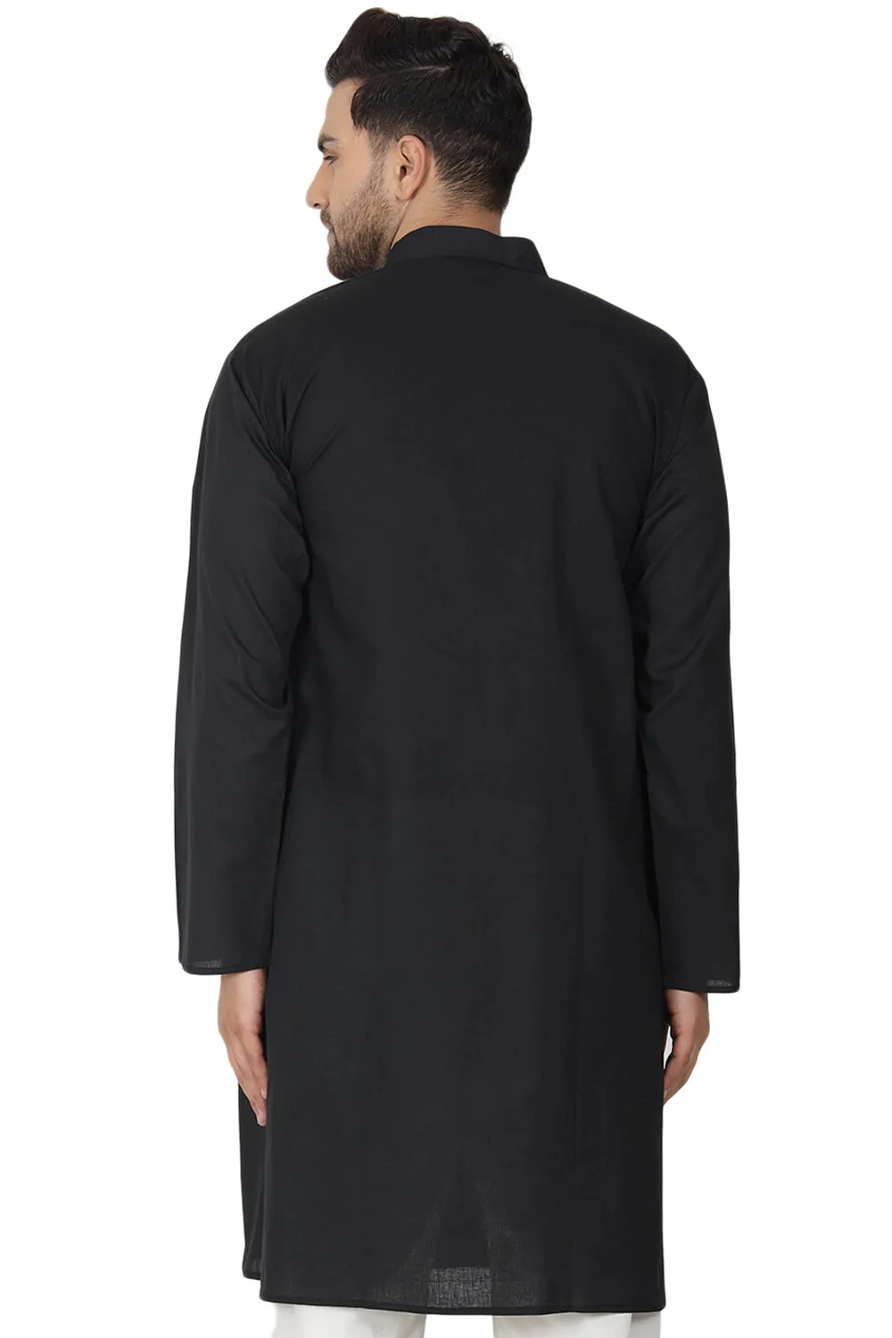 Men's Tunic Cotton Kurta Long Shirt Regular Fit Black
