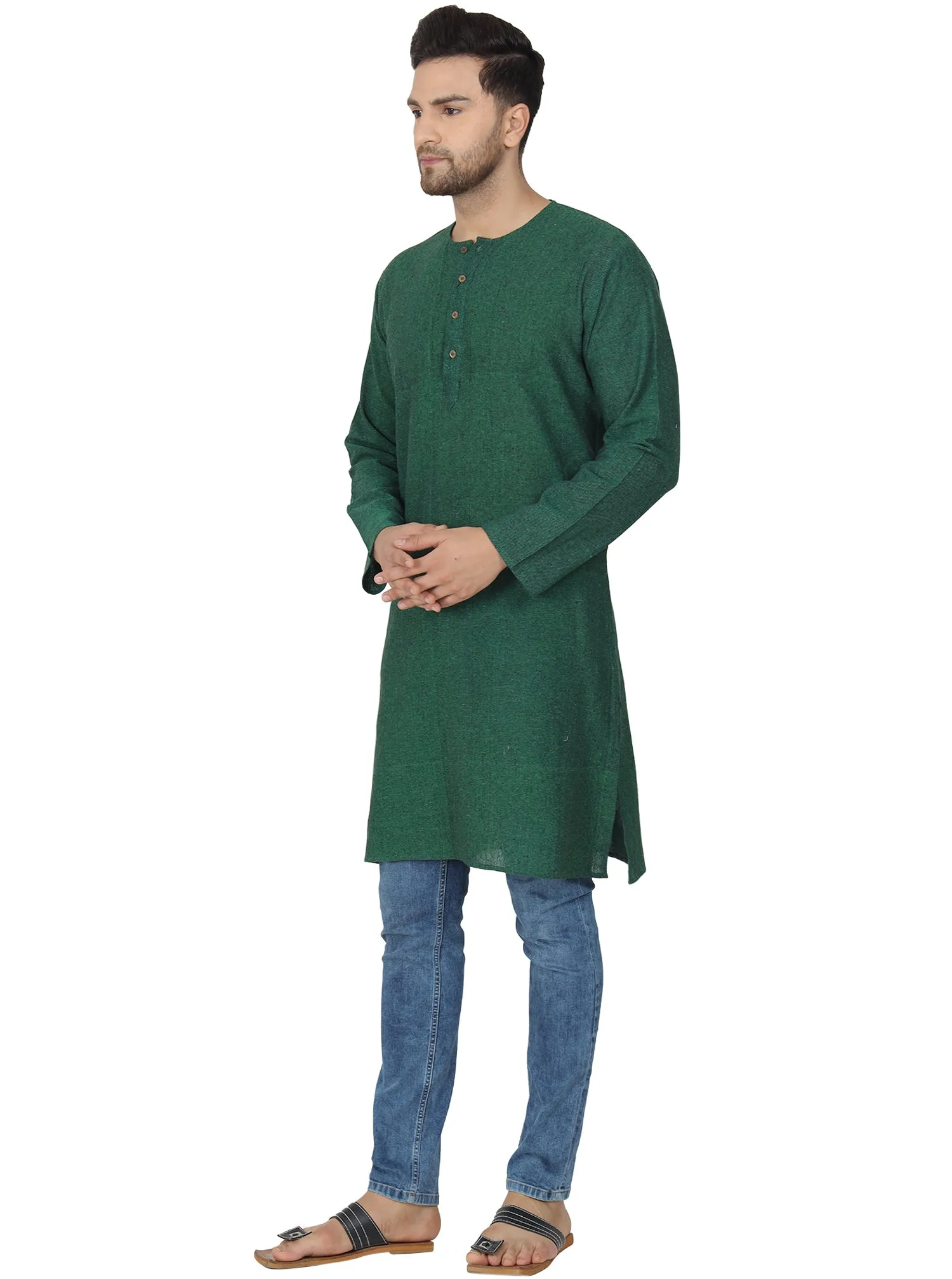 Men's Tunic Cotton Kurta Long Shirt Regular Fit Green