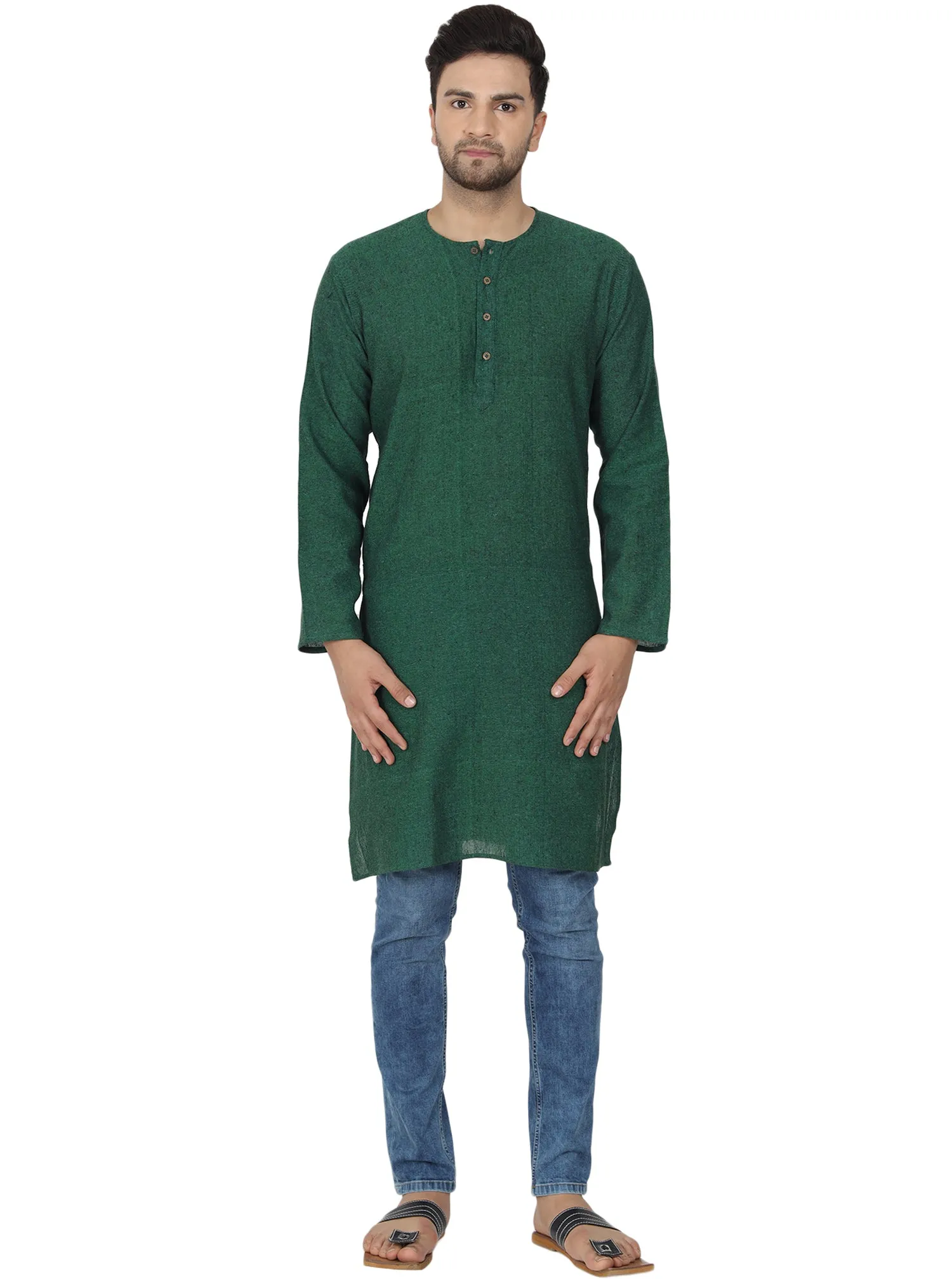 Men's Tunic Cotton Kurta Long Shirt Regular Fit Green