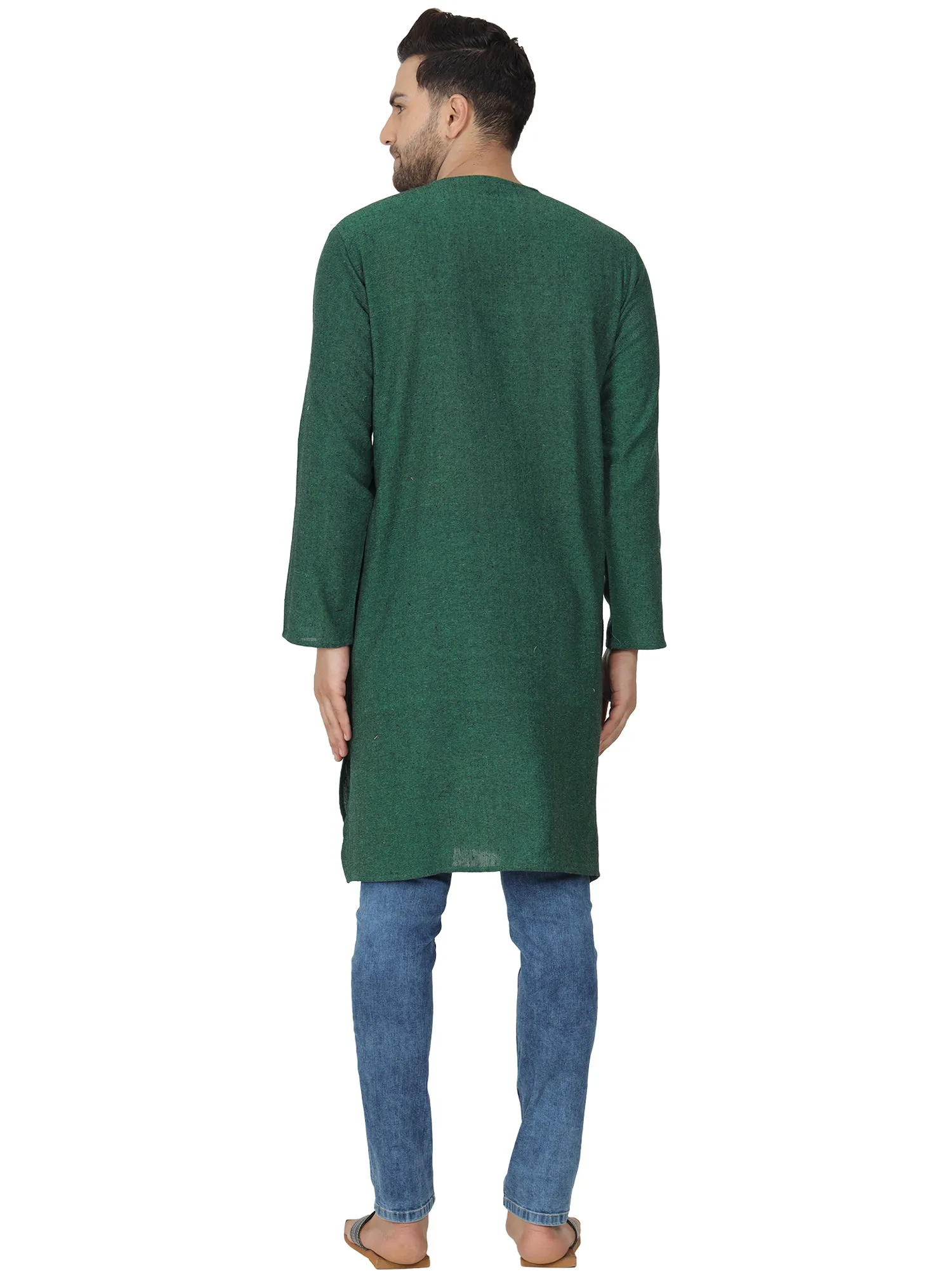Men's Tunic Cotton Kurta Long Shirt Regular Fit Green