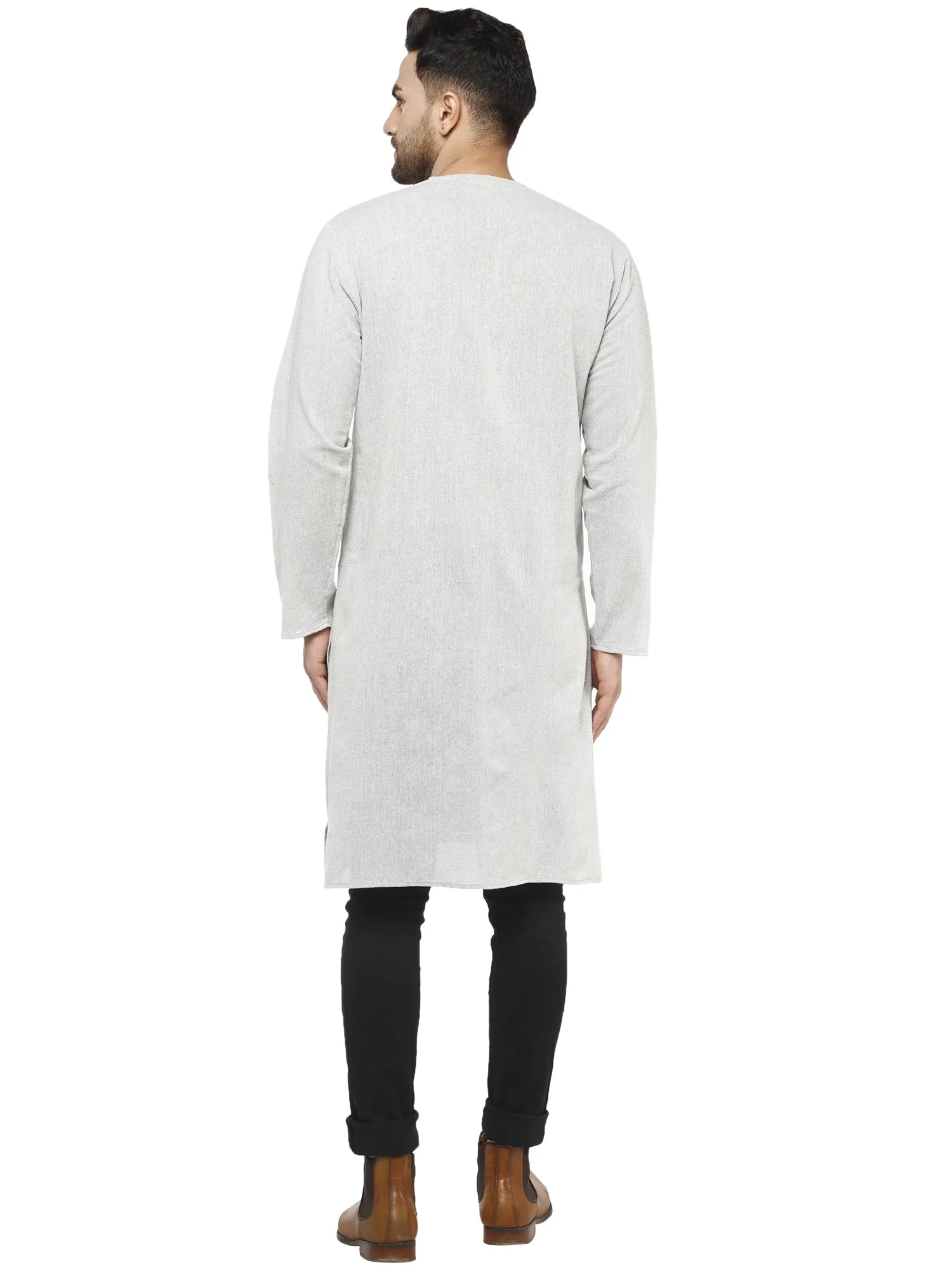 Men's Tunic Cotton Kurta Long Shirt Regular Fit Grey
