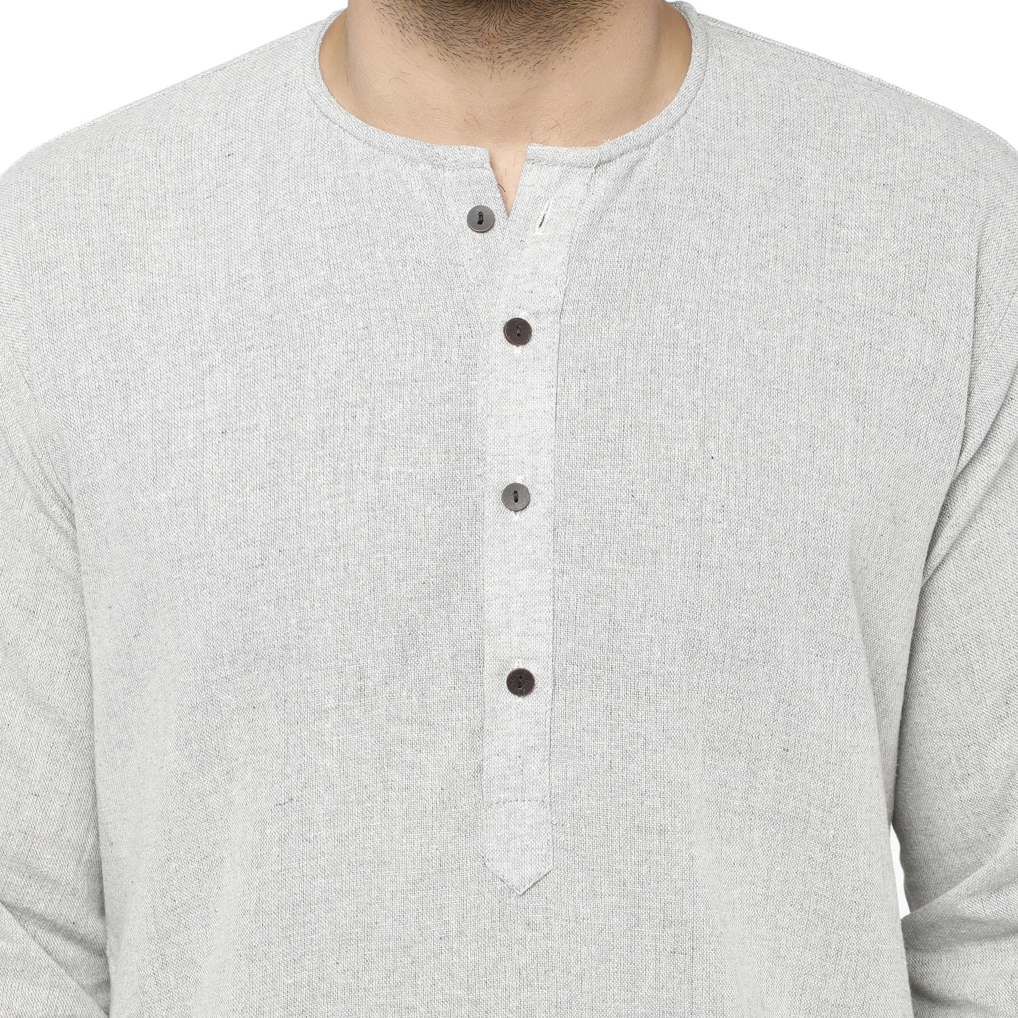 Men's Tunic Cotton Kurta Long Shirt Regular Fit Grey