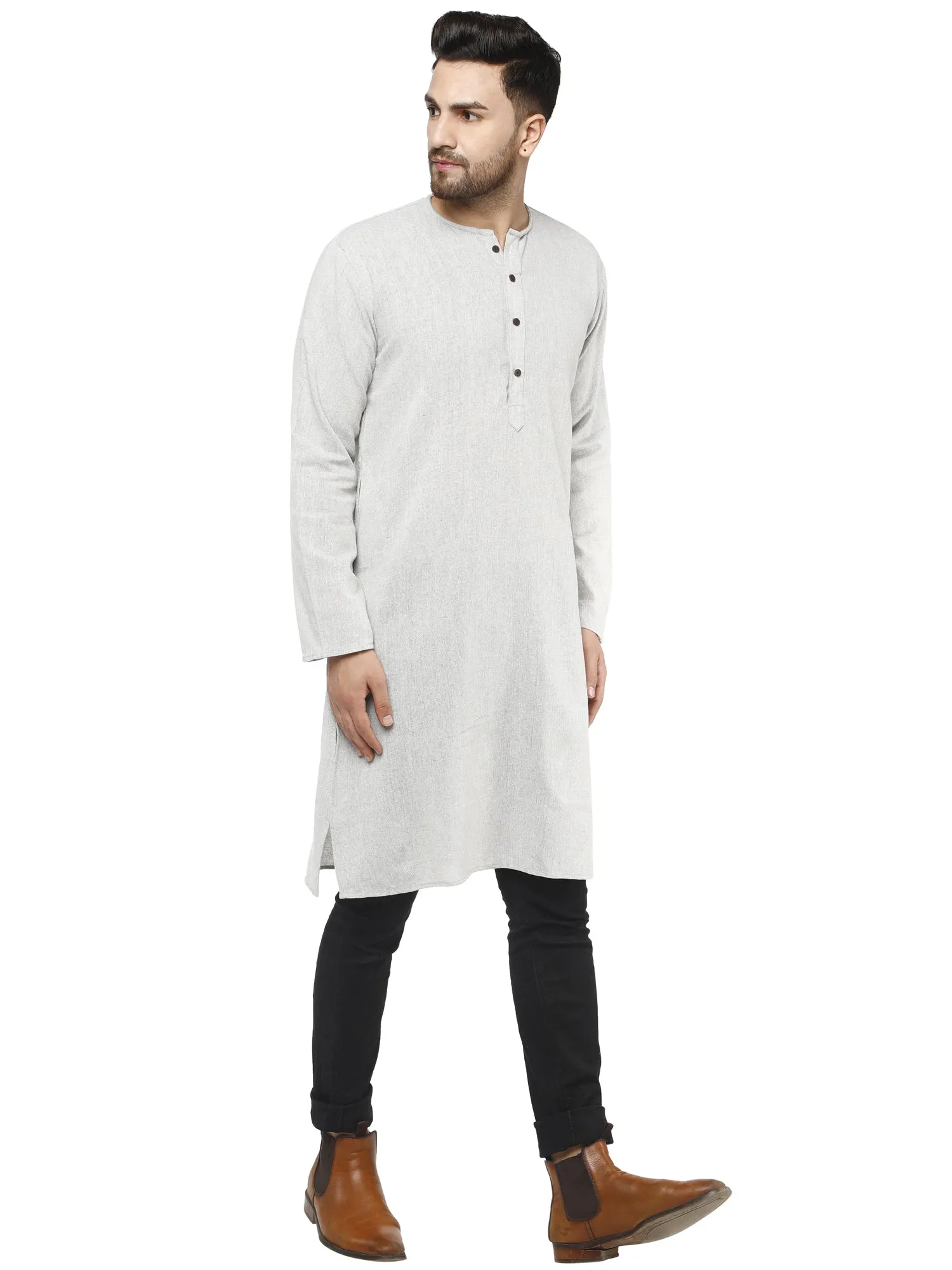 Men's Tunic Cotton Kurta Long Shirt Regular Fit Grey