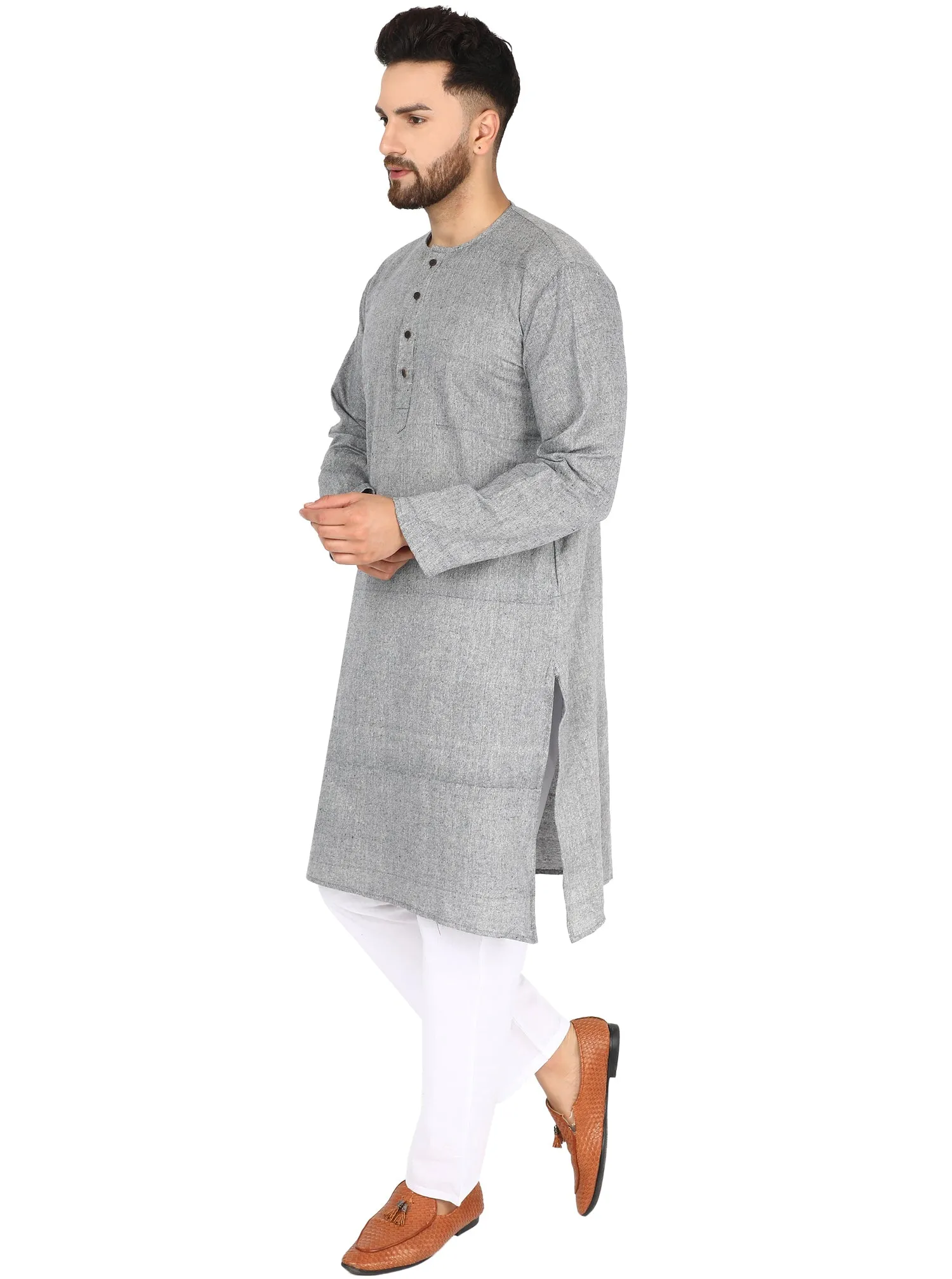 Men's Tunic Cotton Kurta Long Shirt Regular Fit Lightblack