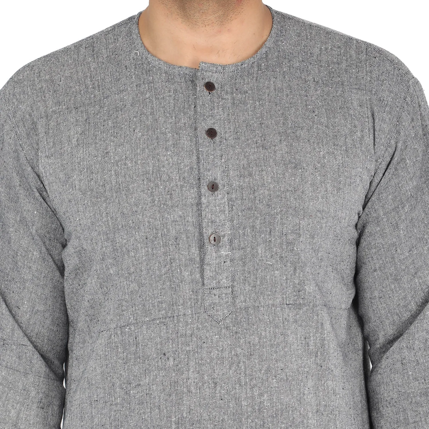 Men's Tunic Cotton Kurta Long Shirt Regular Fit Lightblack