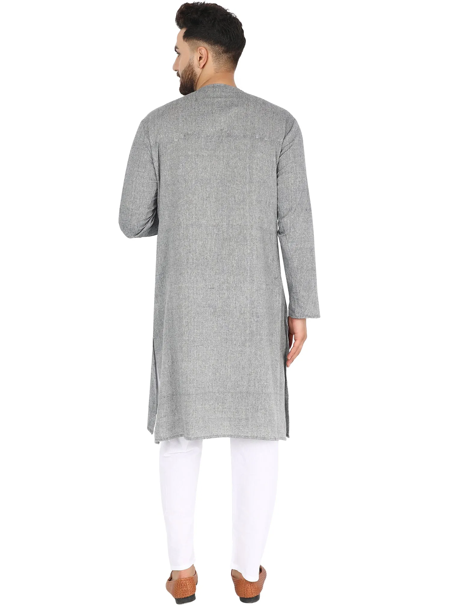 Men's Tunic Cotton Kurta Long Shirt Regular Fit Lightblack