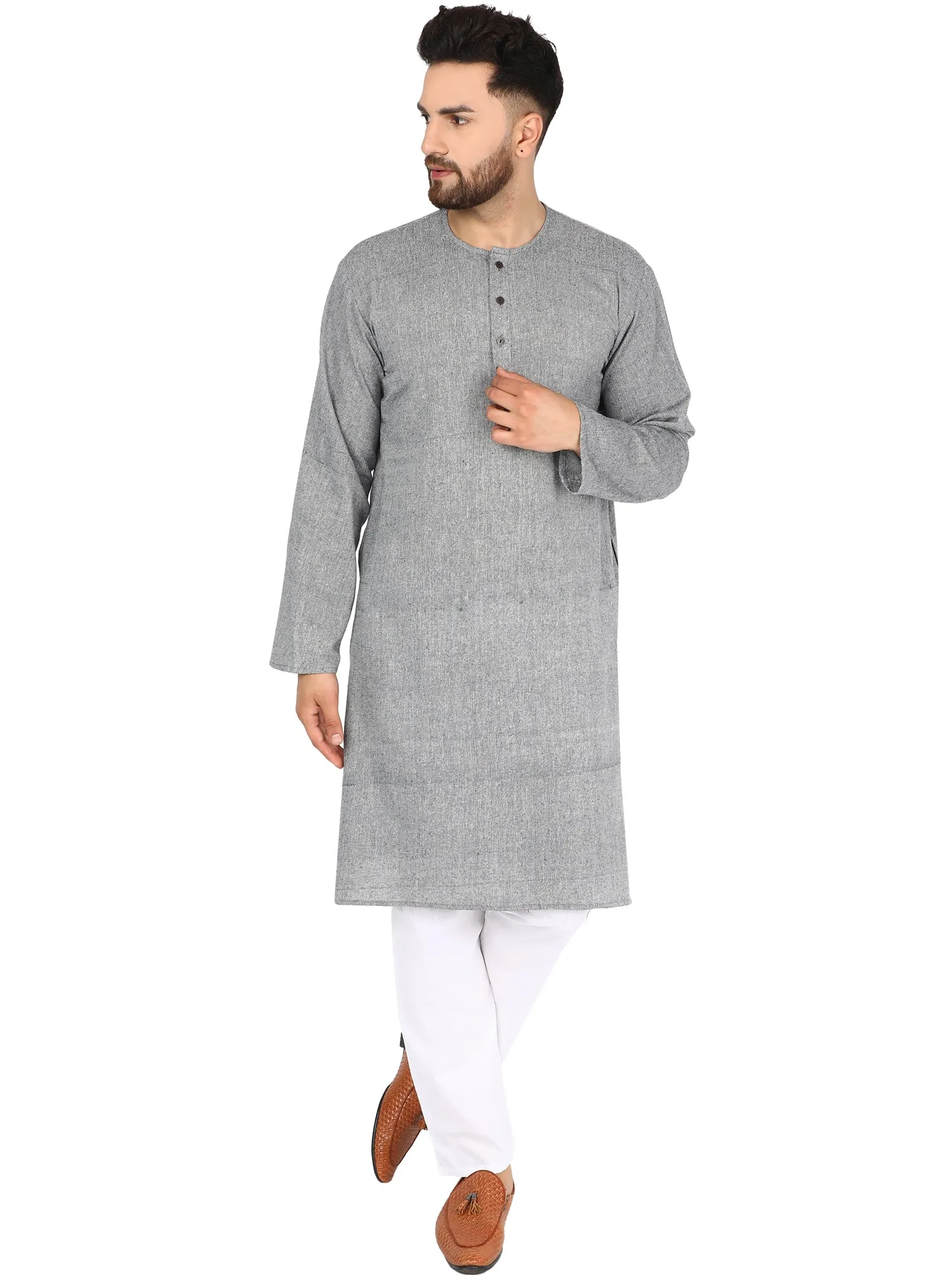 Men's Tunic Cotton Kurta Long Shirt Regular Fit Lightblack
