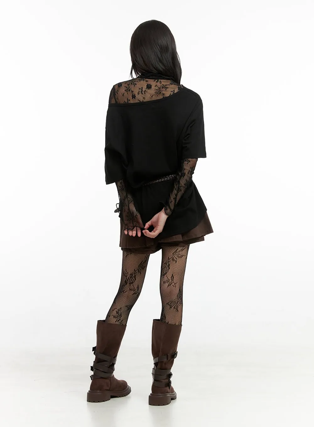 Pleated Cotton Mini Skirt Pants IO430