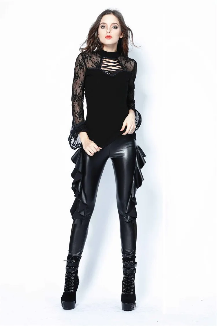 Punk sexy pleated side legging pants PW081