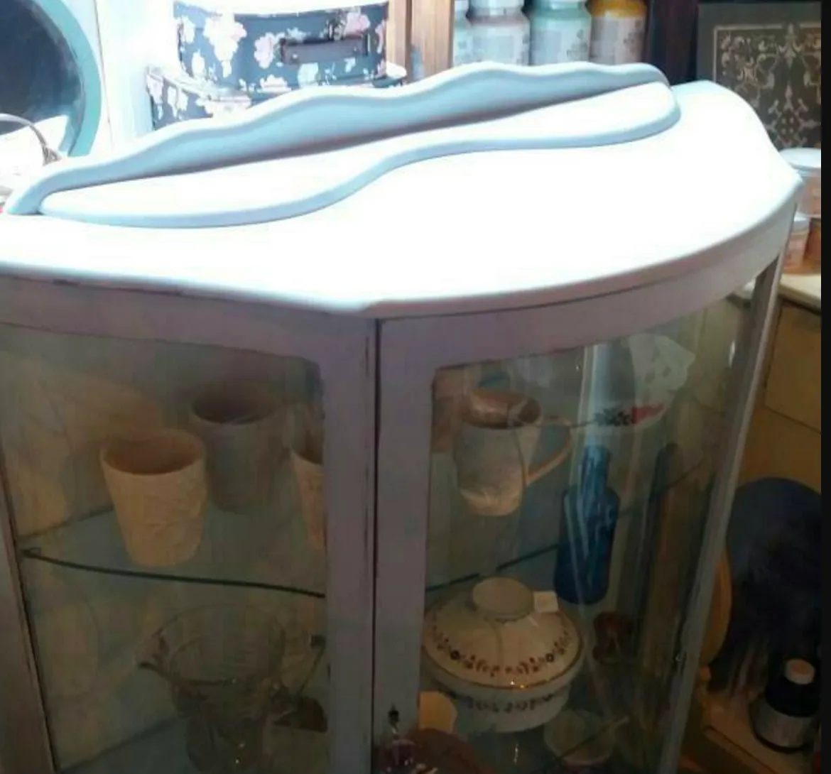 Vintage painted display cabinet in soft duck egg blue