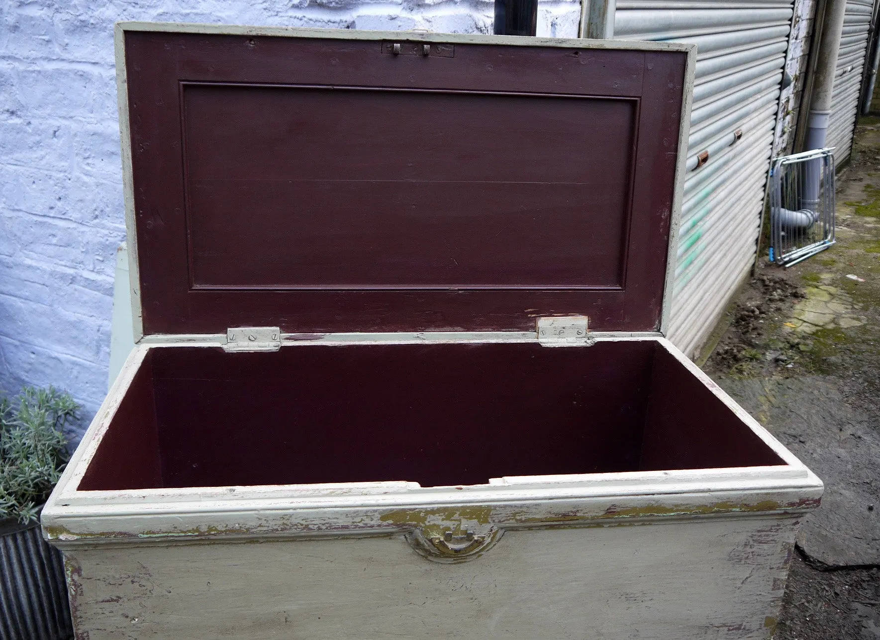 Vintage painted wooden chest trunk coffee table