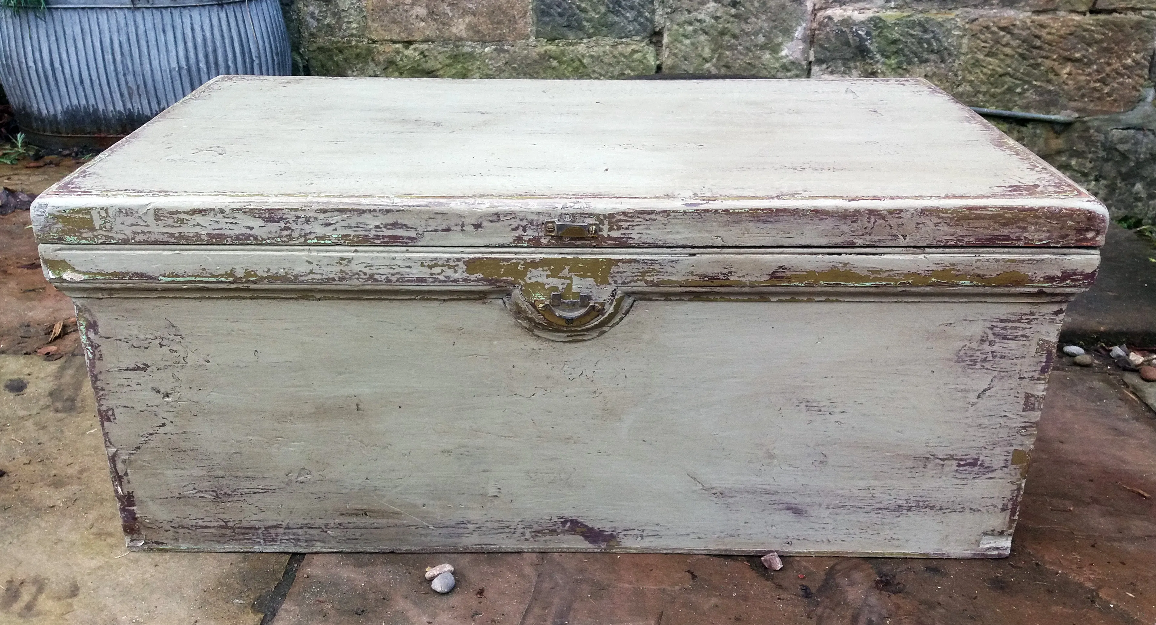 Vintage painted wooden chest trunk coffee table