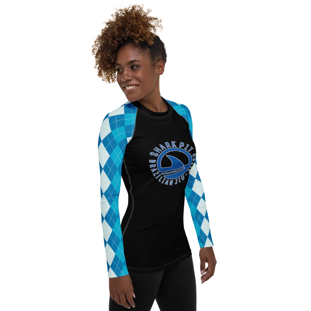 Women's Blue Argyle Shark Pit Rash Guard