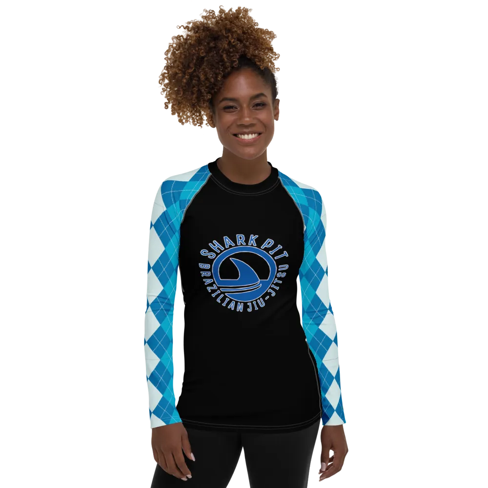 Women's Blue Argyle Shark Pit Rash Guard