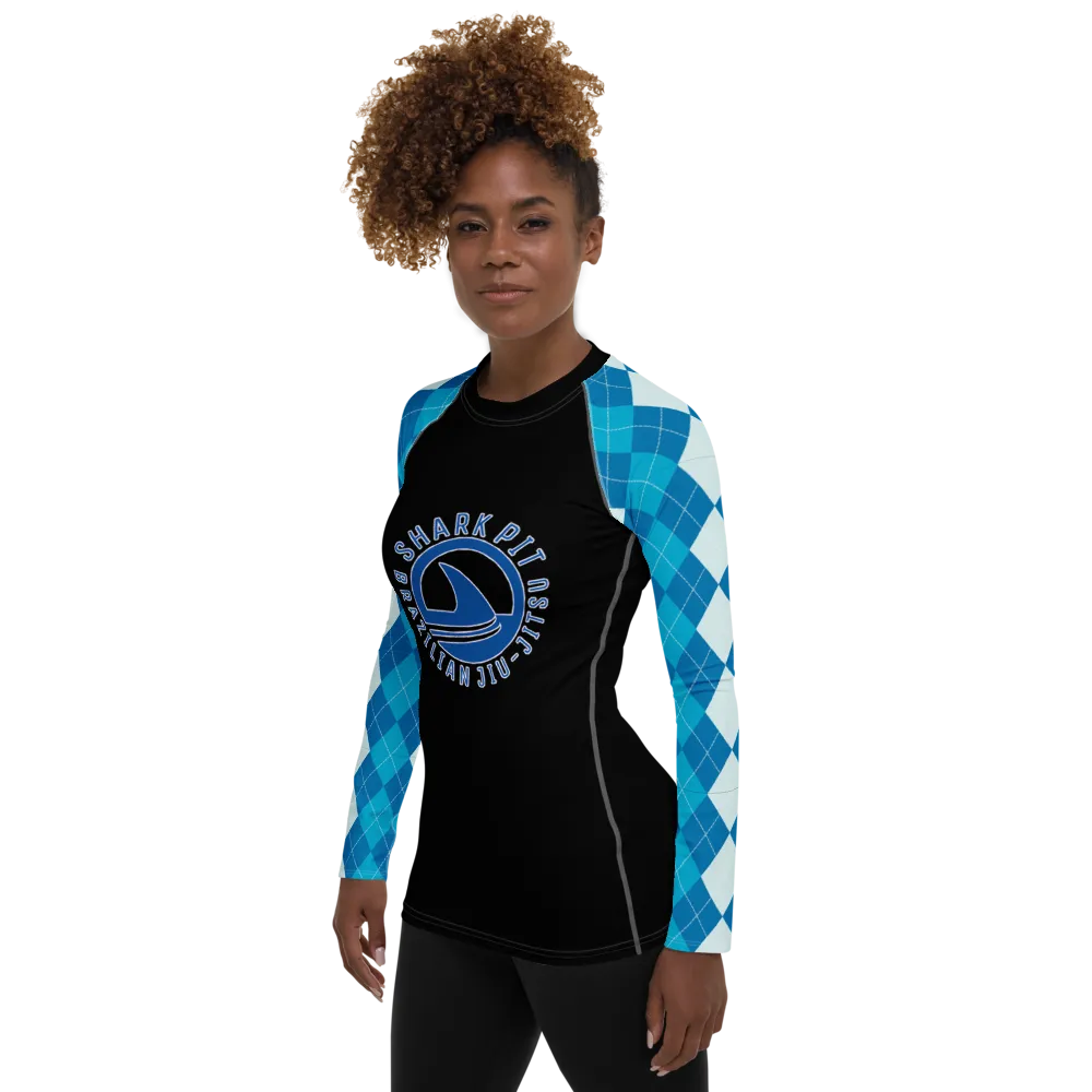 Women's Blue Argyle Shark Pit Rash Guard