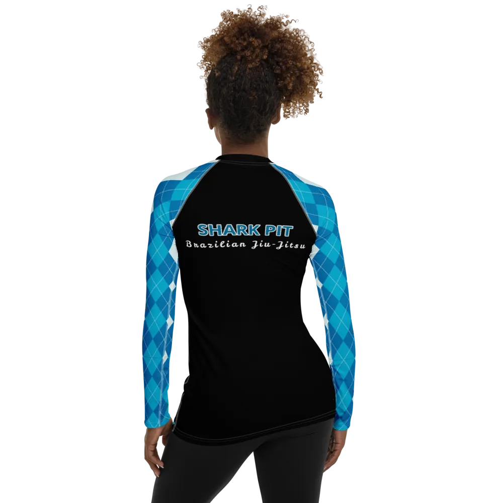 Women's Blue Argyle Shark Pit Rash Guard